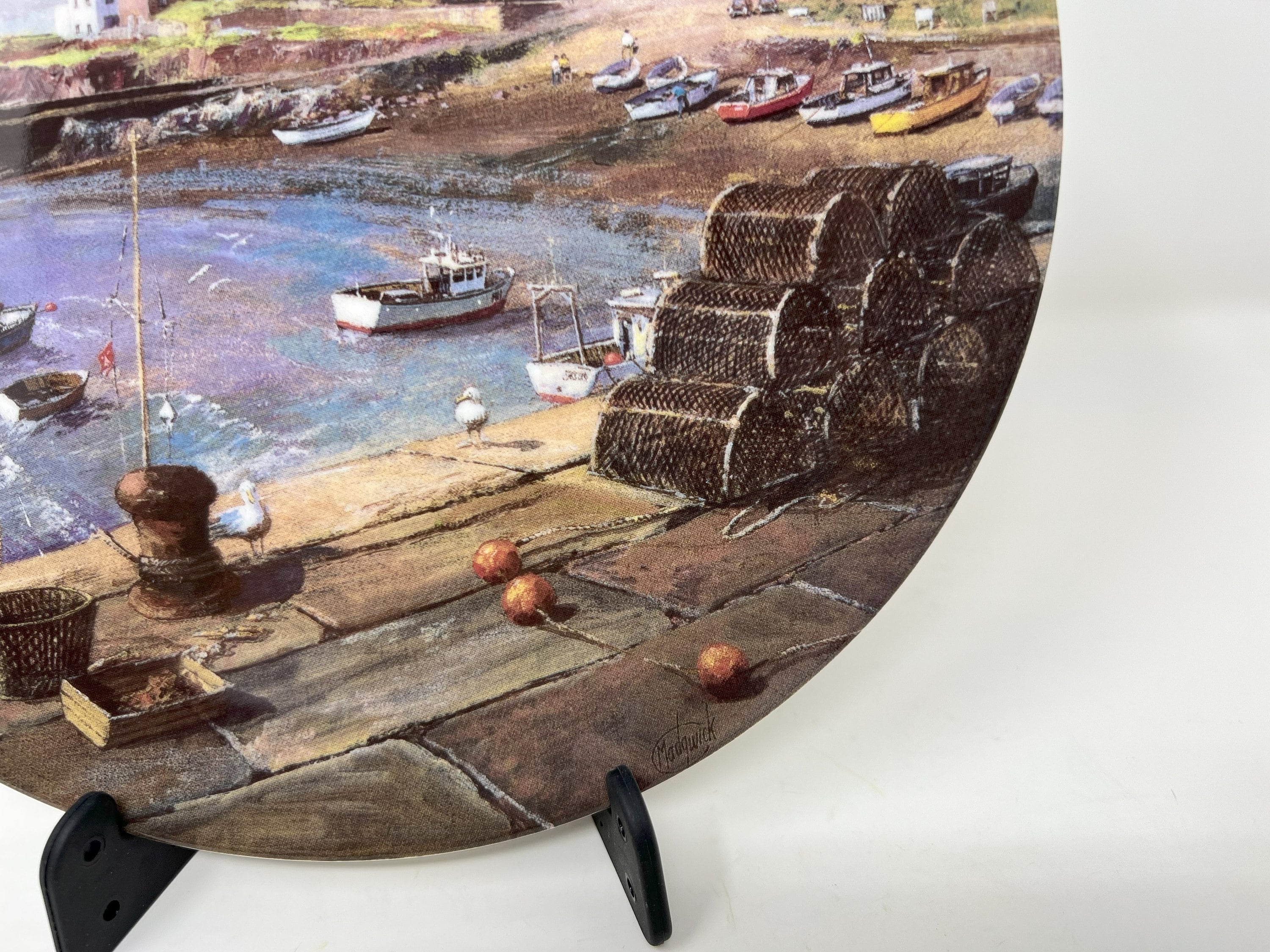 Vintage Wedgwood Bone China Plate, Danbury Mint Craster Harbour, Clive Madgwick Art