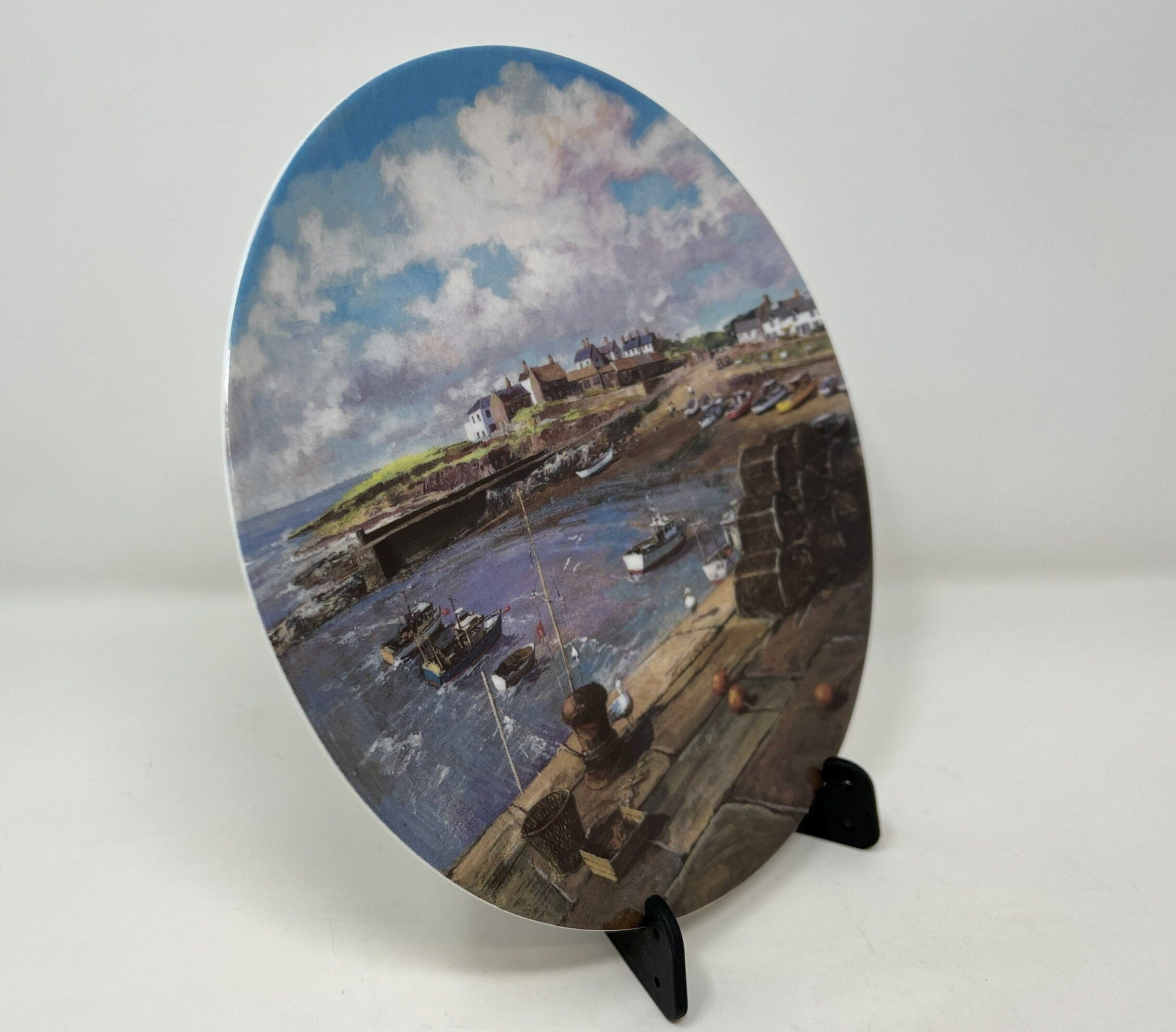 Vintage Wedgwood Bone China Plate, Danbury Mint Craster Harbour, Clive Madgwick Art