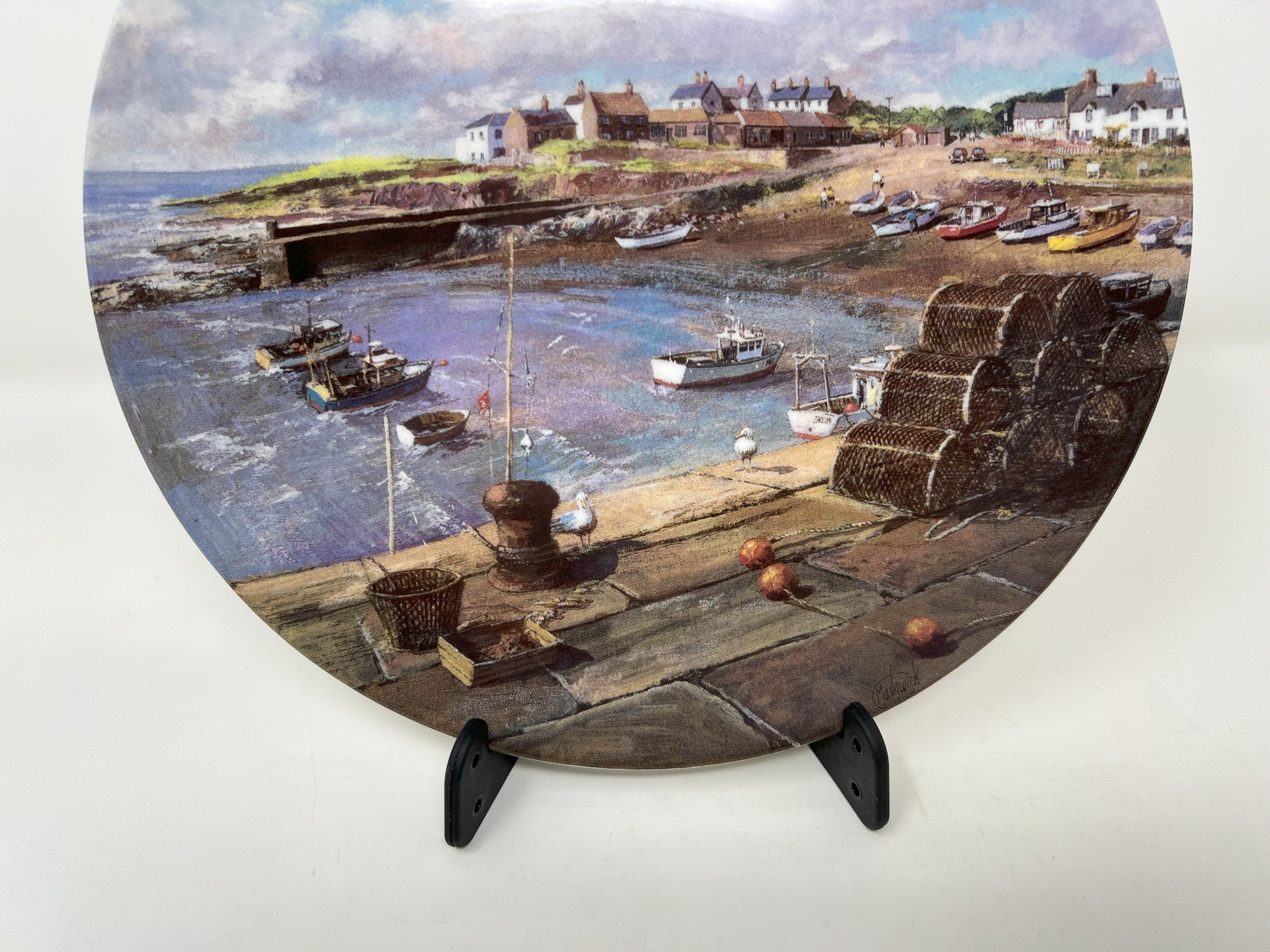 Vintage Wedgwood Bone China Plate, Danbury Mint Craster Harbour, Clive Madgwick Art