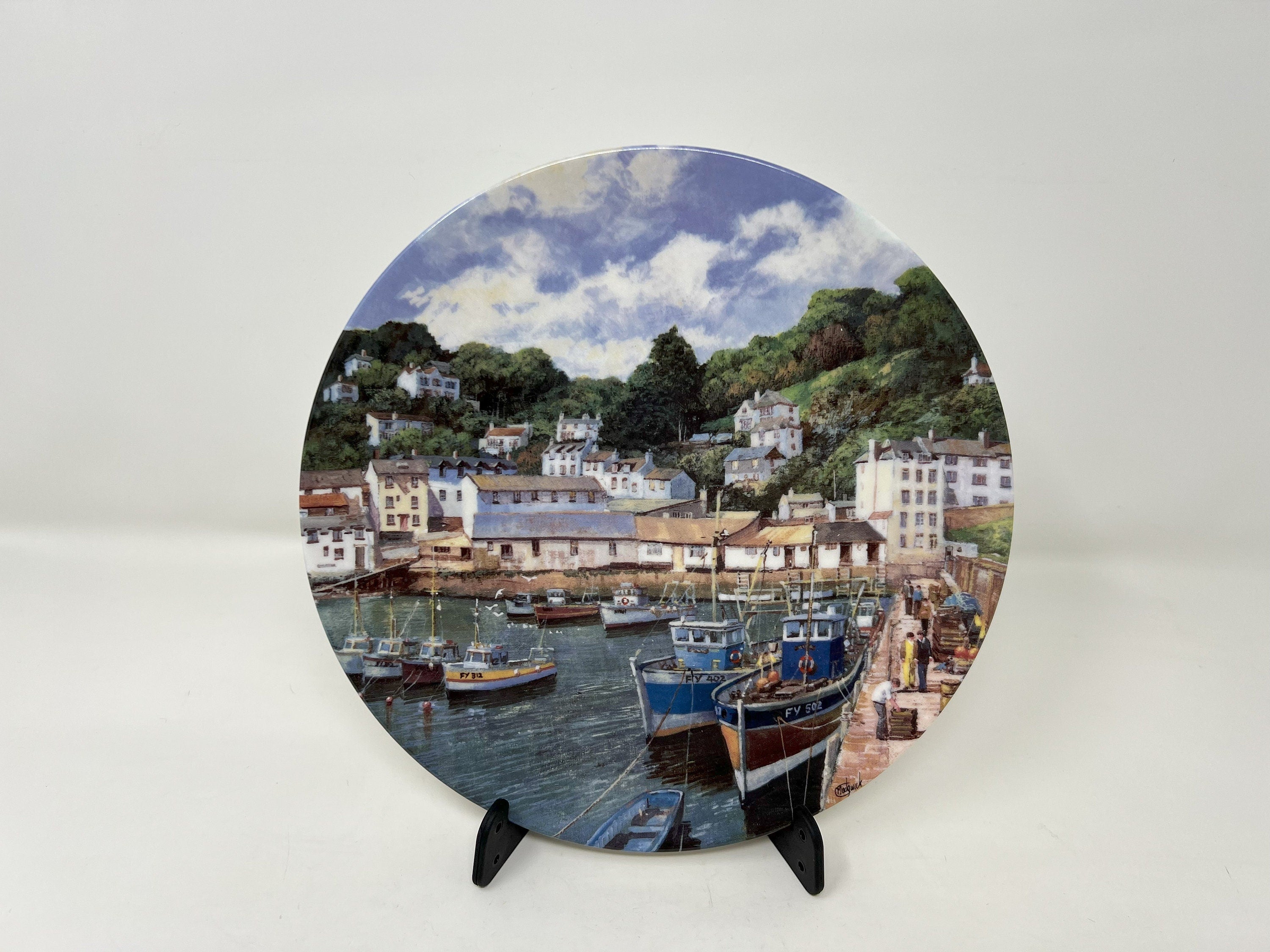 Wedgwood Bone China Plate – Fishing Boats at Polperro, British Made