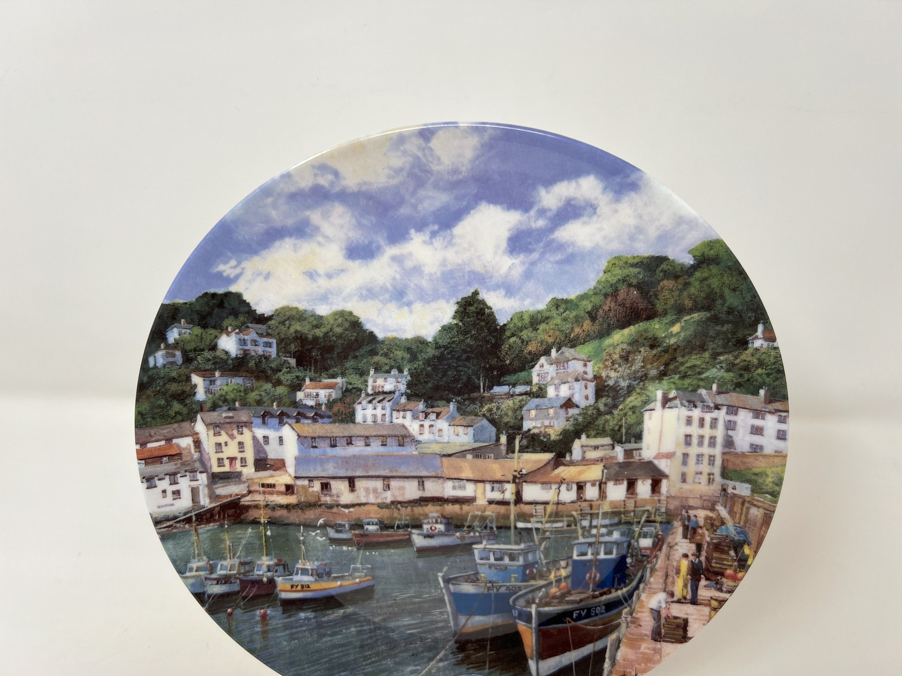 Wedgwood Bone China Plate – Fishing Boats at Polperro, British Made