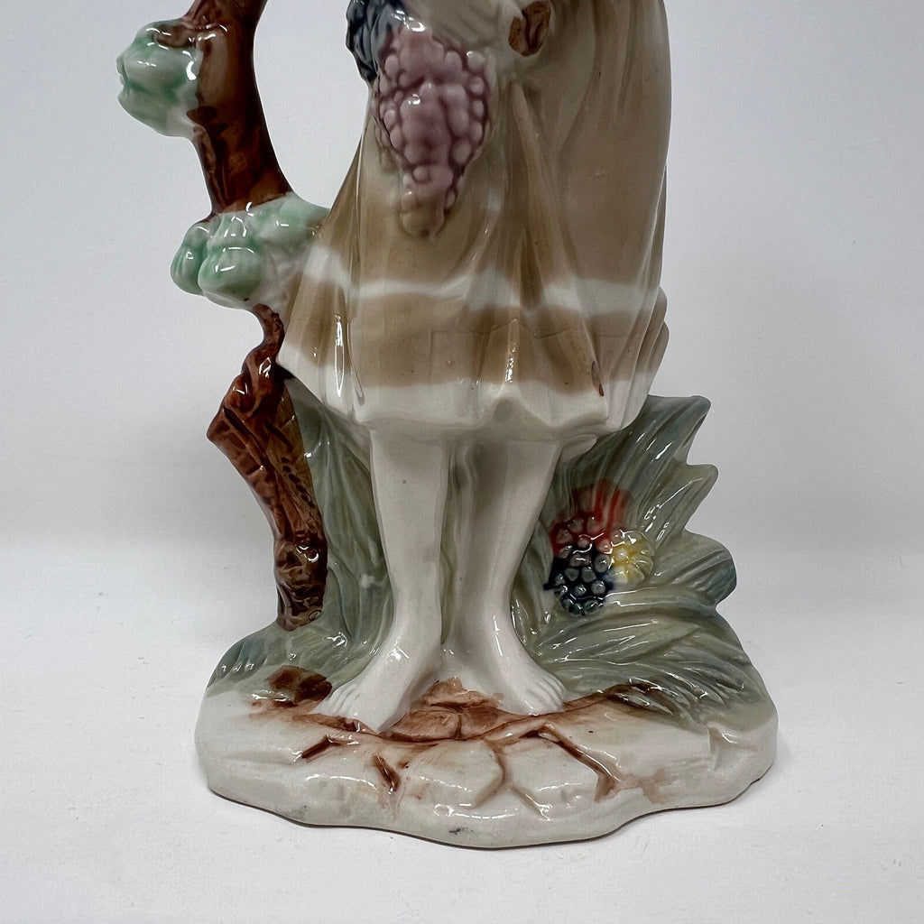 Artmark Glazed Ceramic Figurine, Girl with Grapes, Vintage Porcelain