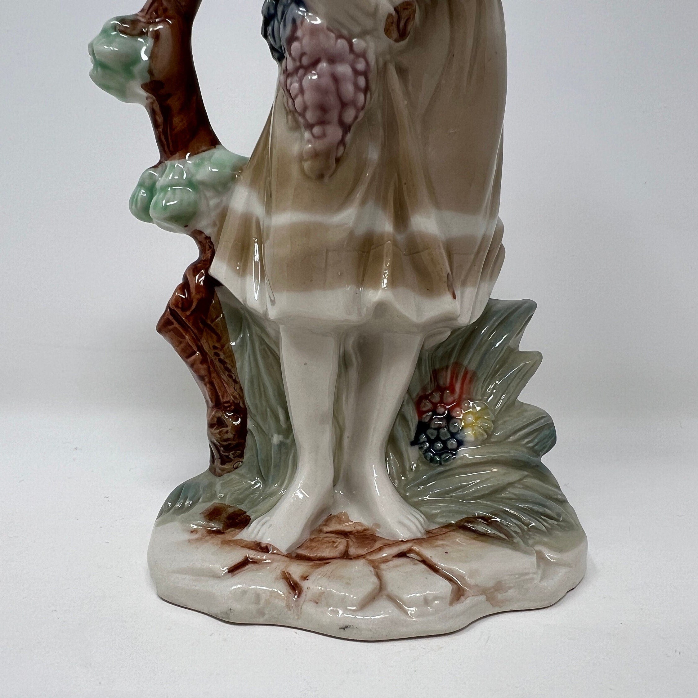 Artmark Glazed Ceramic Figurine, Girl with Grapes, Vintage Porcelain