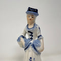 Vintage Blue and White Porcelain Lady Figurine, Hand Painted Bone China Decor