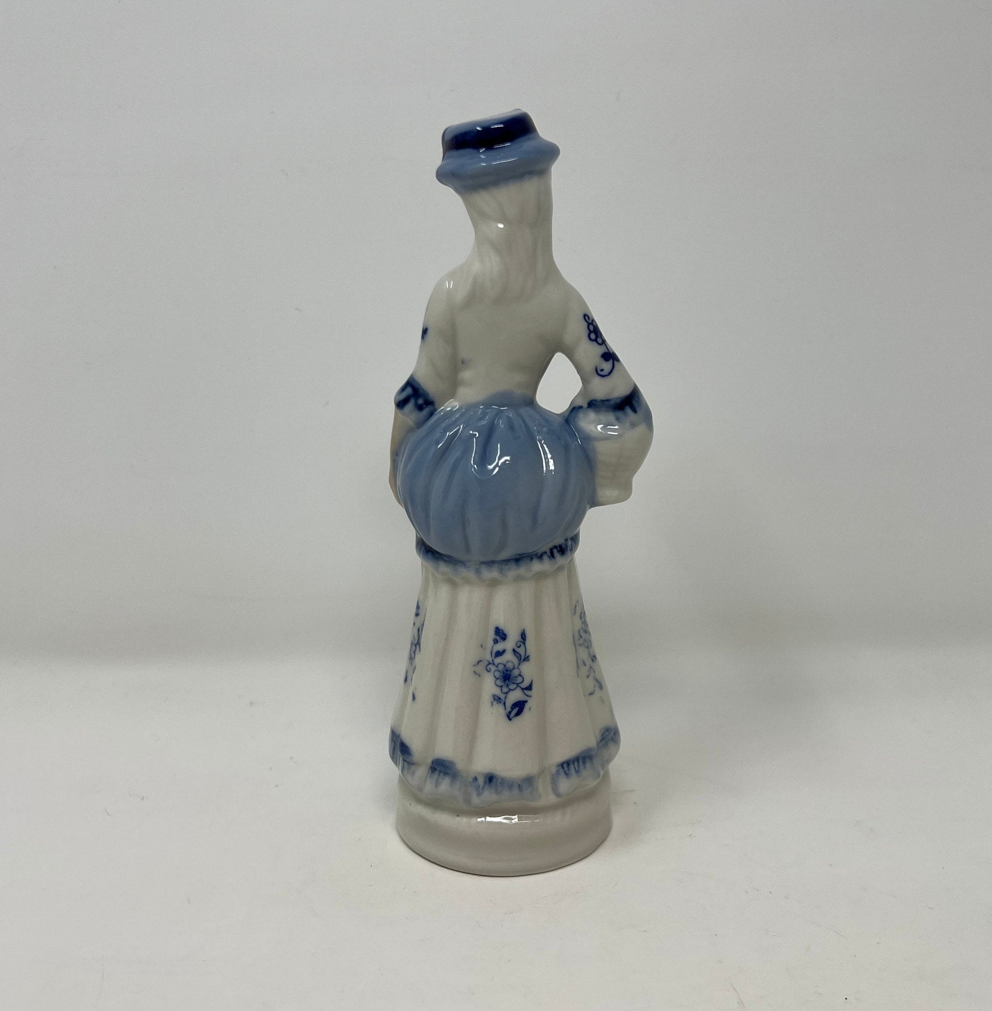 Vintage Blue and White Porcelain Lady Figurine, Hand Painted Bone China Decor