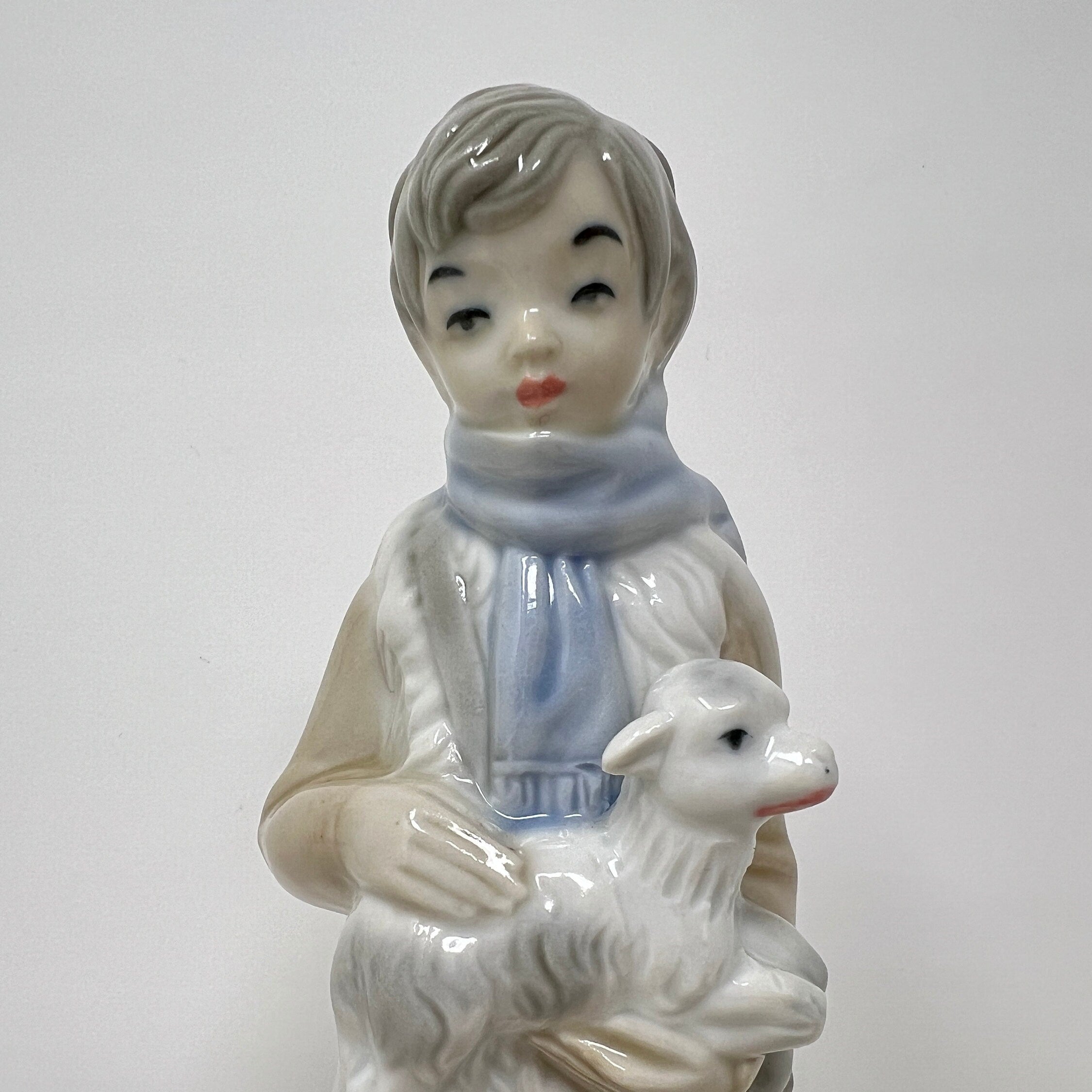 Vintage SANGO Figurine, Boy with Lamb, Spanish Porcelain (8 inch)