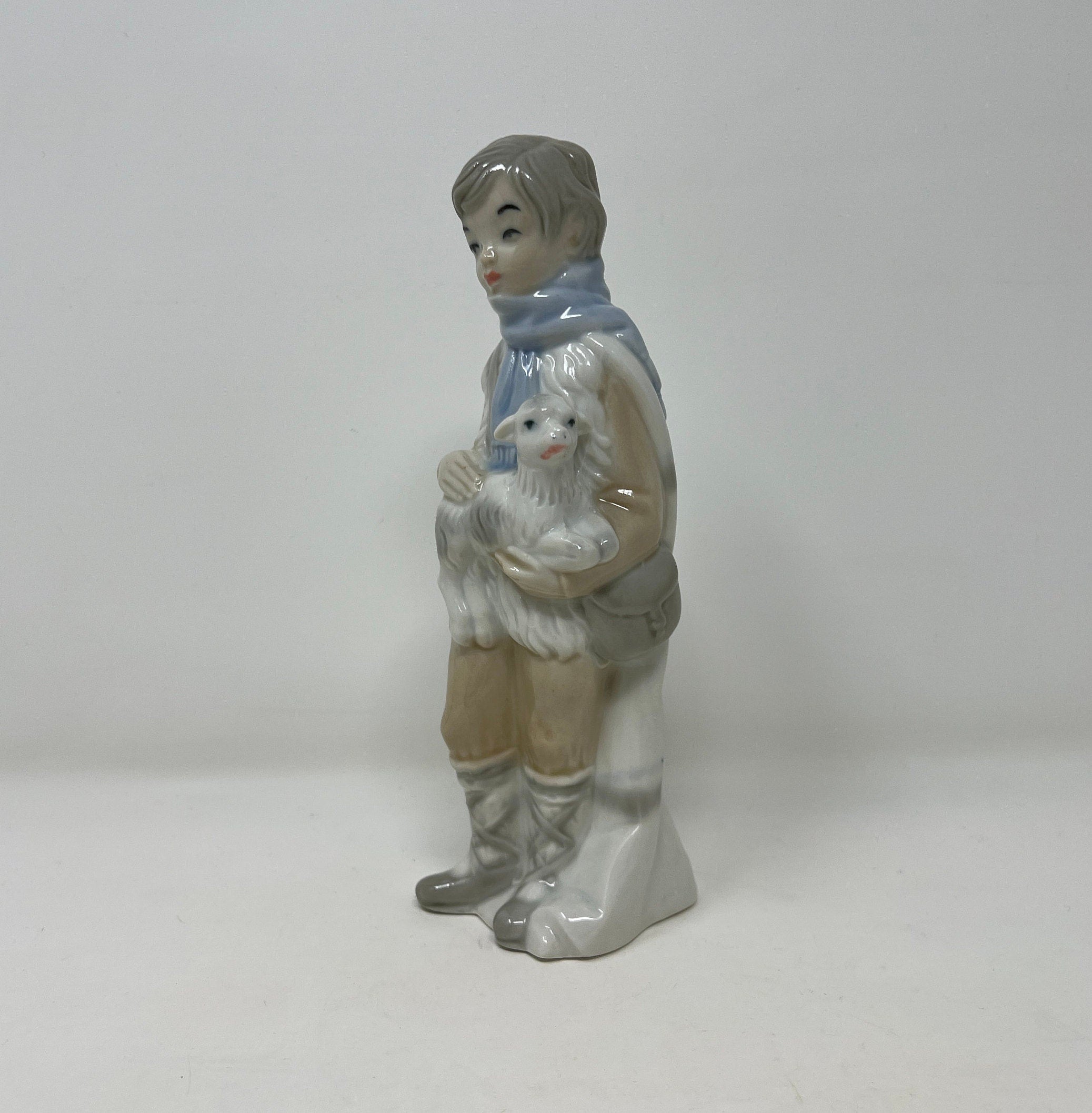 Vintage SANGO Figurine, Boy with Lamb, Spanish Porcelain (8 inch)