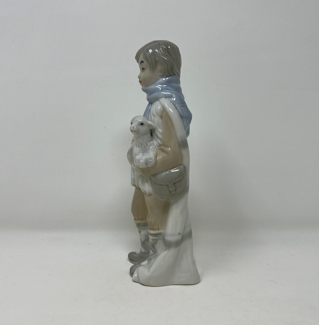 Vintage SANGO Figurine, Boy with Lamb, Spanish Porcelain (8 inch)