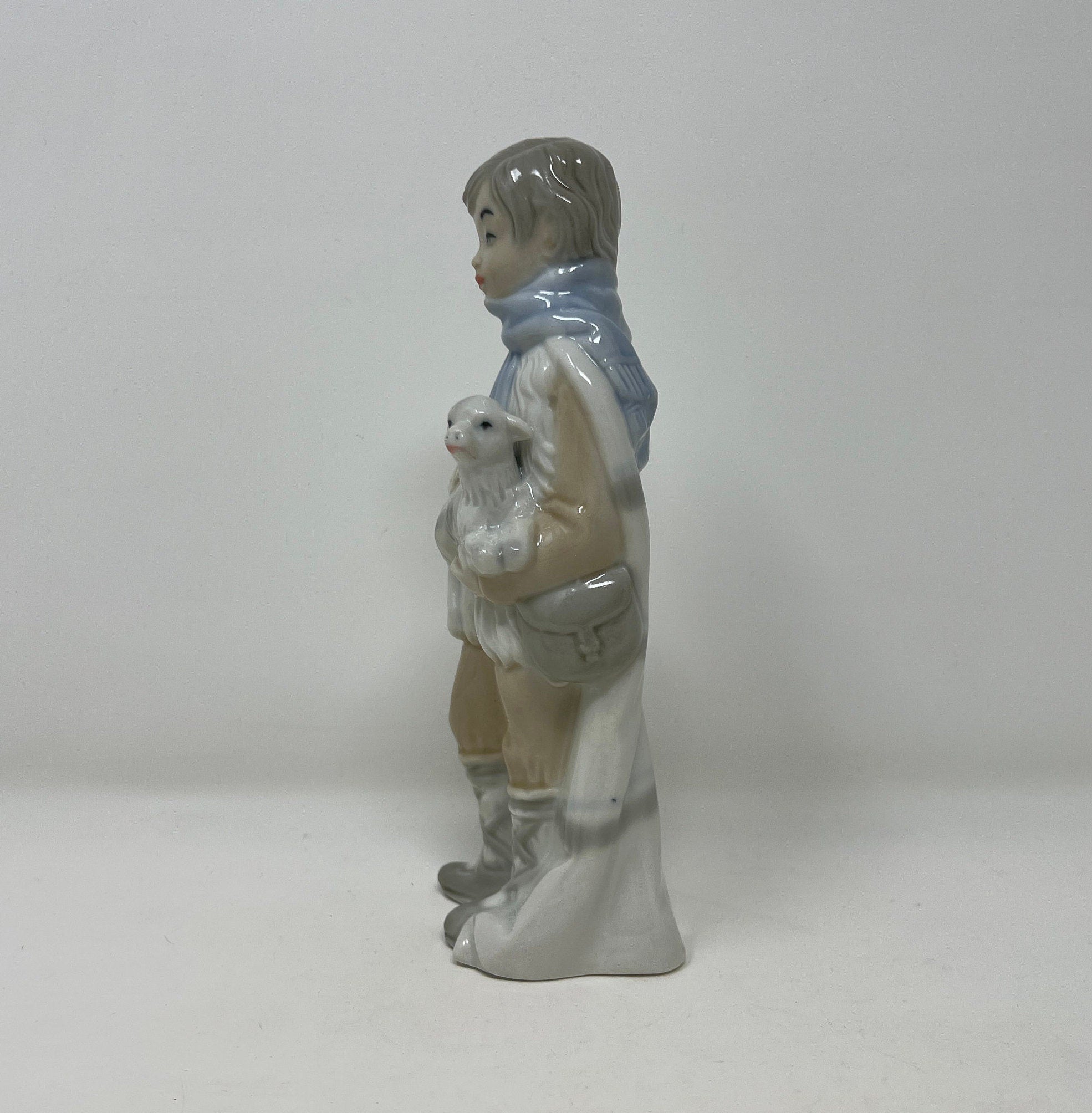 Vintage SANGO Figurine, Boy with Lamb, Spanish Porcelain (8 inch)