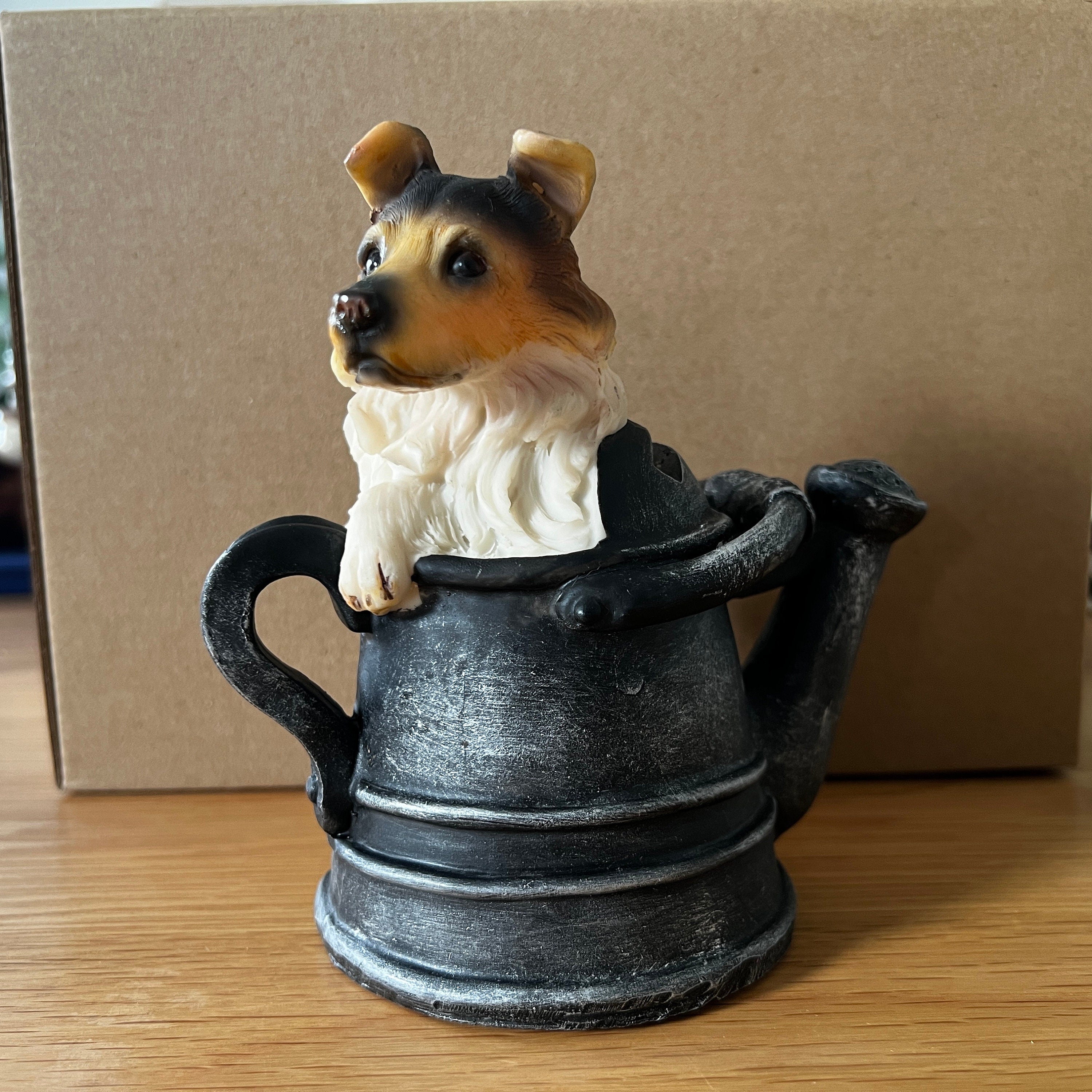 Collie Dog Resin Coin Bank, Watering Pail Money Box