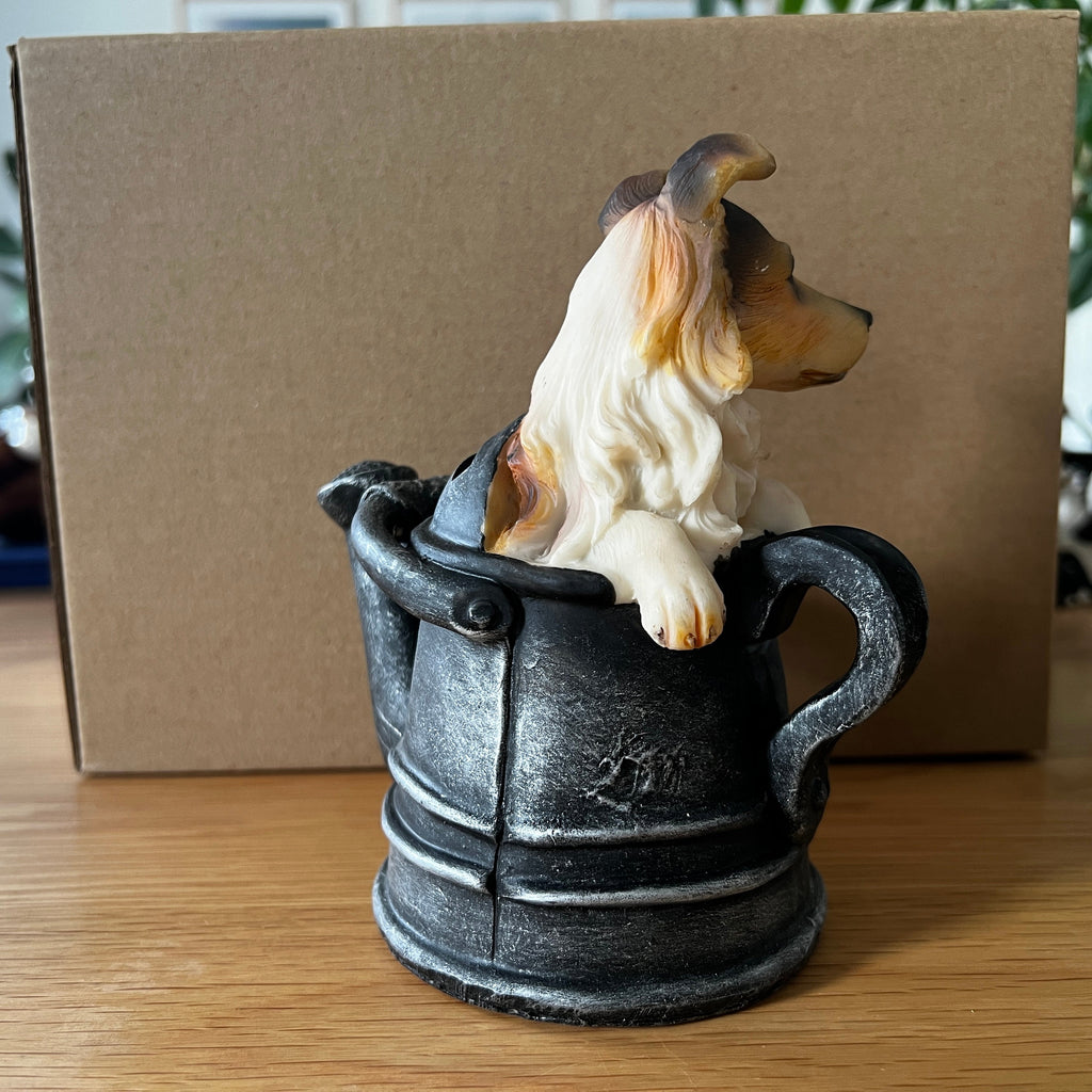 Collie Dog Resin Coin Bank, Watering Pail Money Box