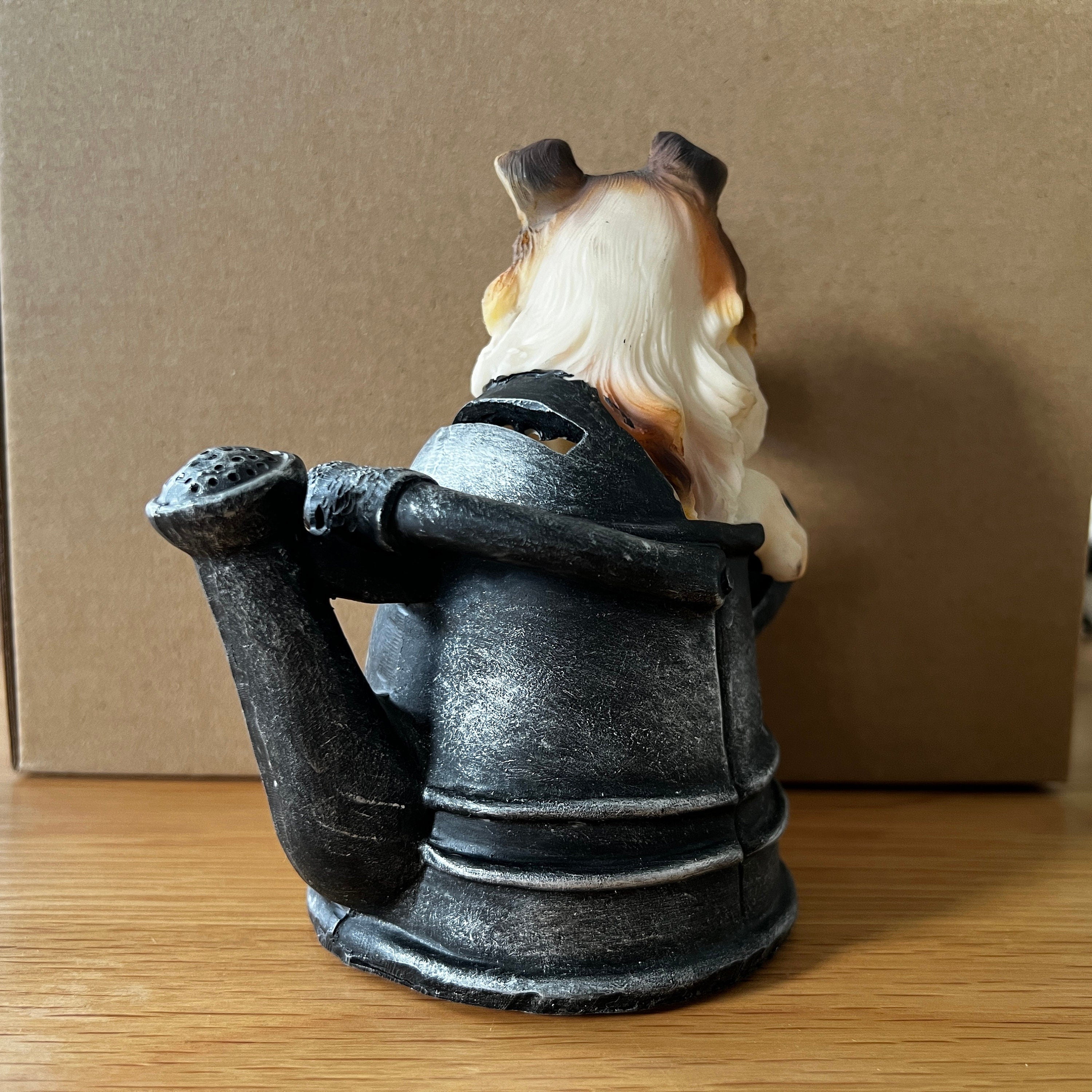 Collie Dog Resin Coin Bank, Watering Pail Money Box