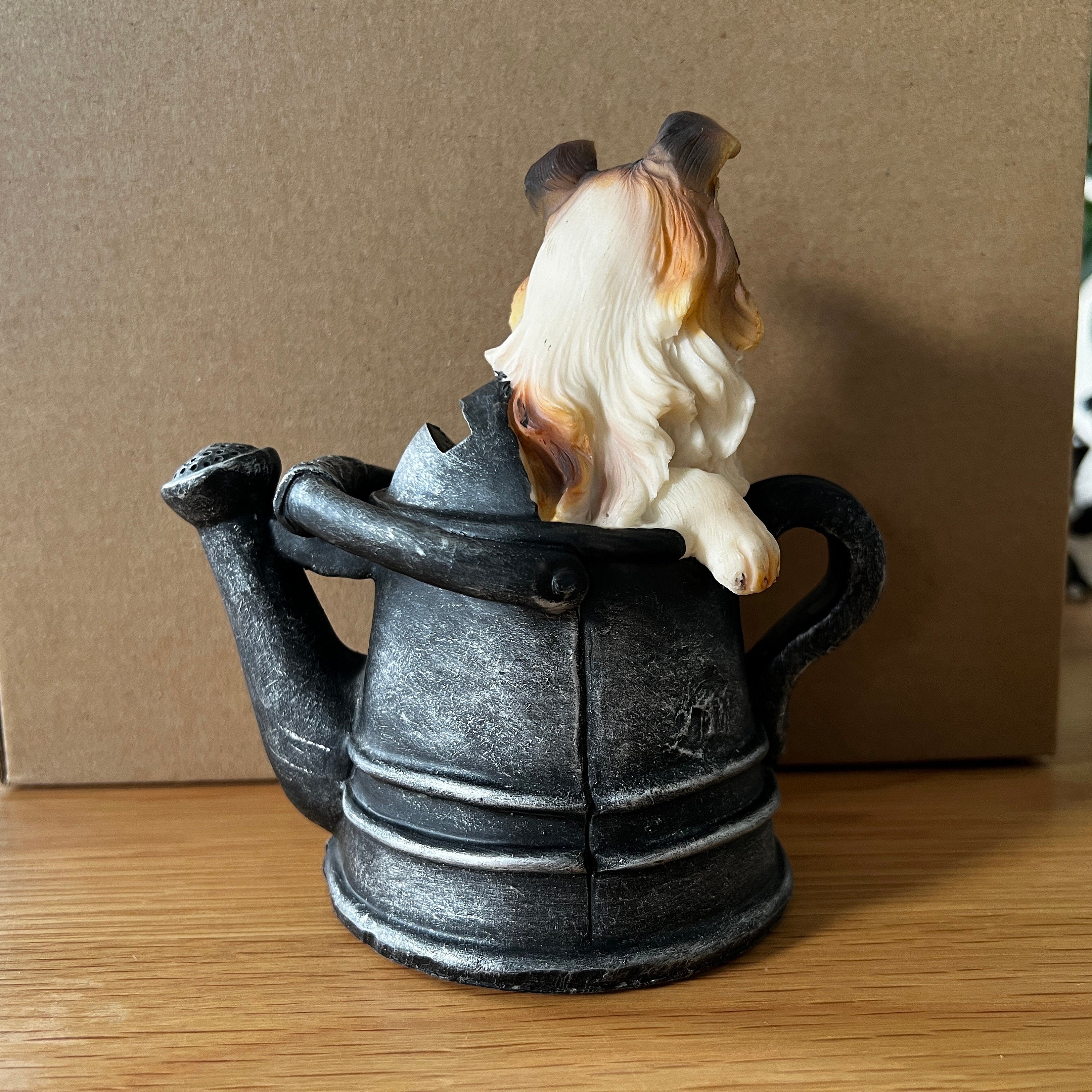 Collie Dog Resin Coin Bank, Watering Pail Money Box