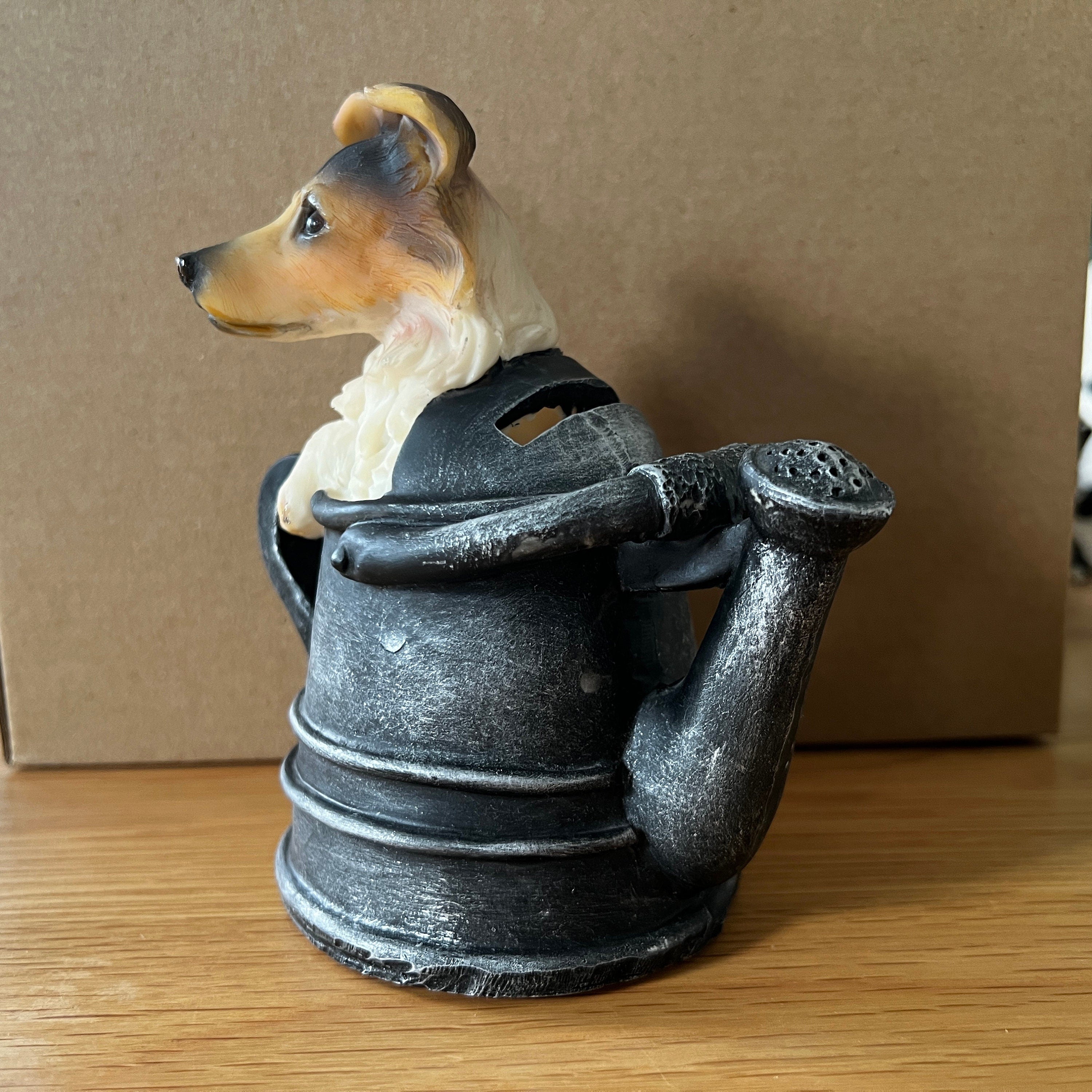 Collie Dog Resin Coin Bank, Watering Pail Money Box