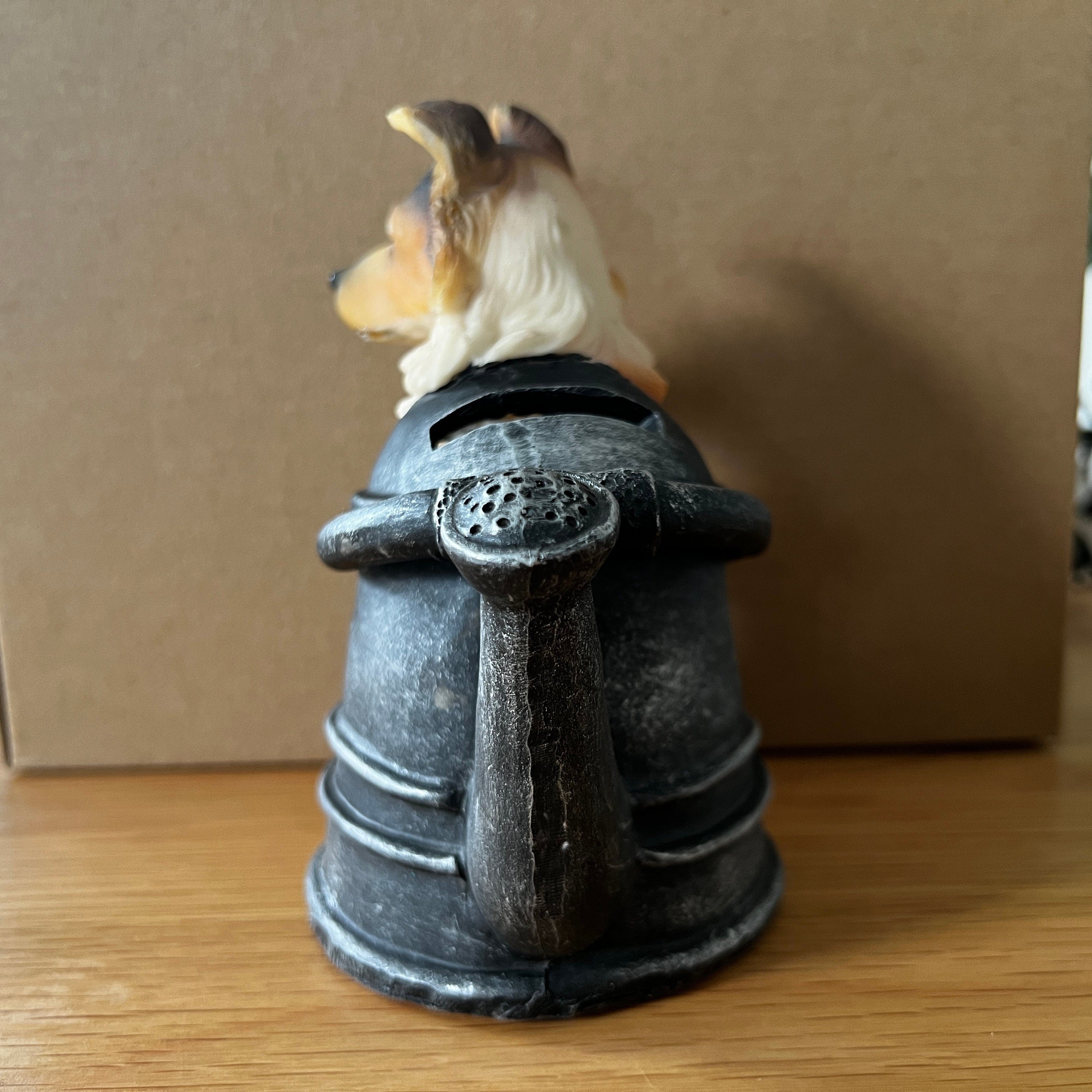 Collie Dog Resin Coin Bank, Watering Pail Money Box