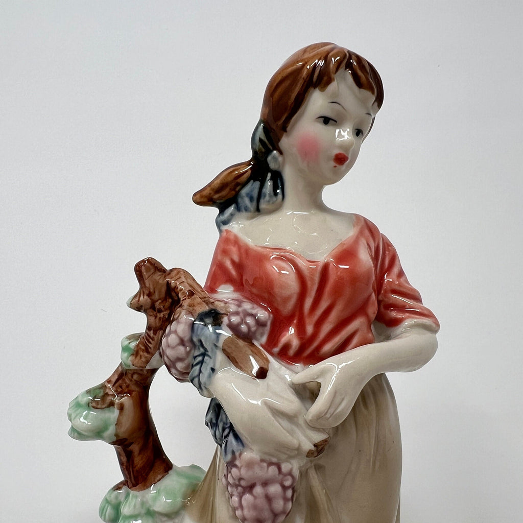 Artmark Glazed Ceramic Figurine, Girl with Grapes, Vintage Porcelain