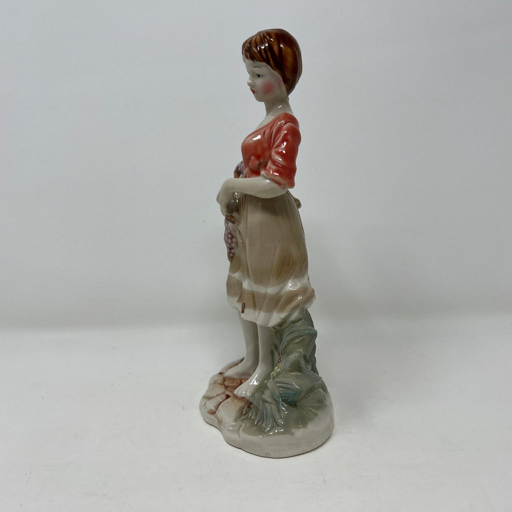 Artmark Glazed Ceramic Figurine, Girl with Grapes, Vintage Porcelain