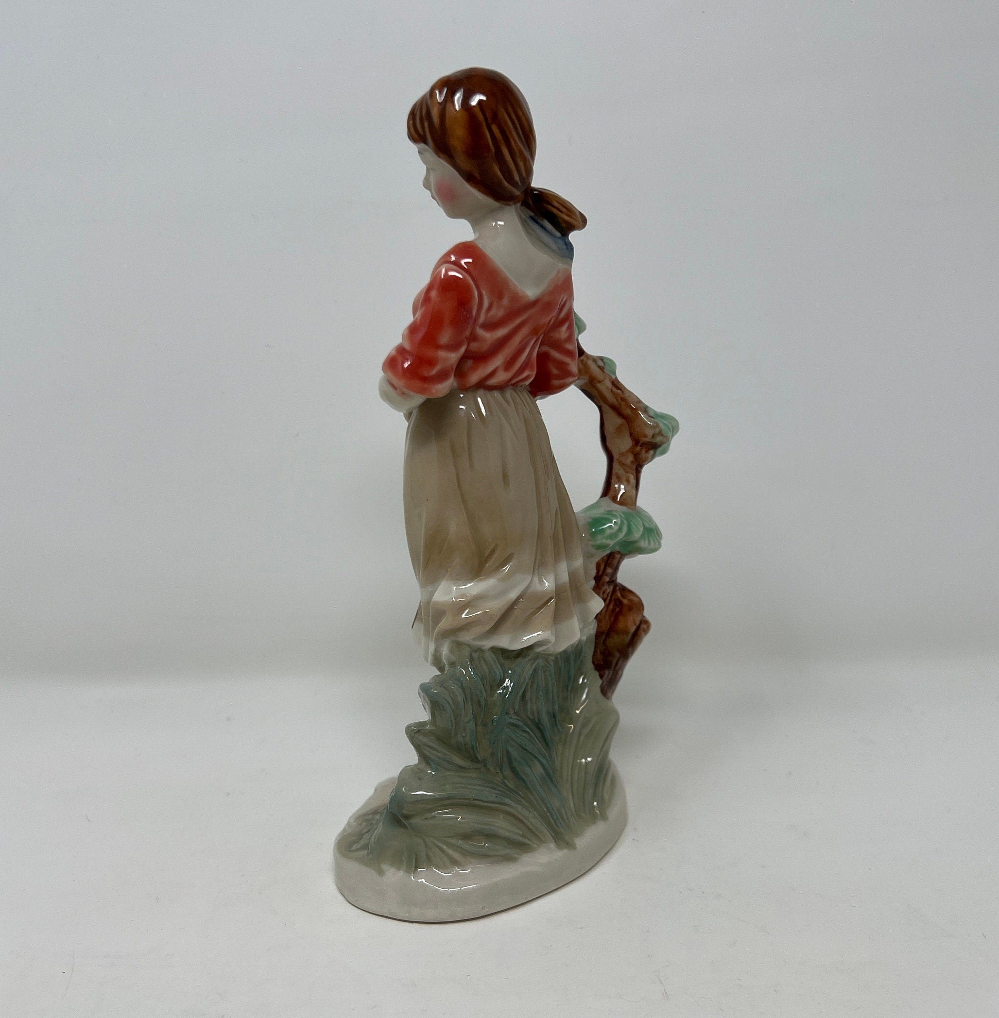 Artmark Glazed Ceramic Figurine, Girl with Grapes, Vintage Porcelain