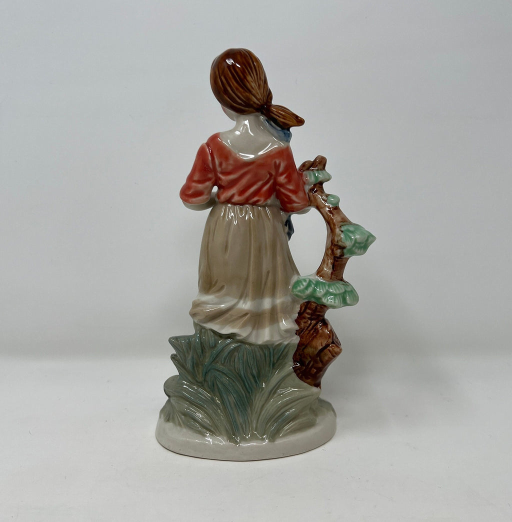 Artmark Glazed Ceramic Figurine, Girl with Grapes, Vintage Porcelain