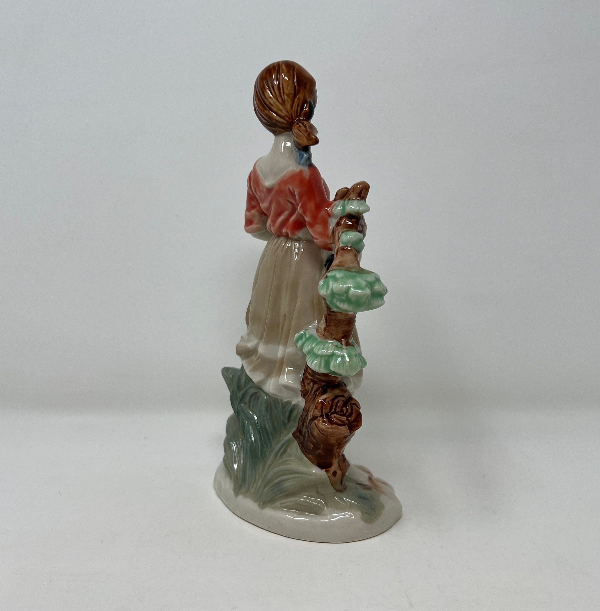 Artmark Glazed Ceramic Figurine, Girl with Grapes, Vintage Porcelain