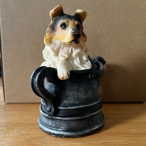 Collie Dog Resin Coin Bank, Watering Pail Money Box