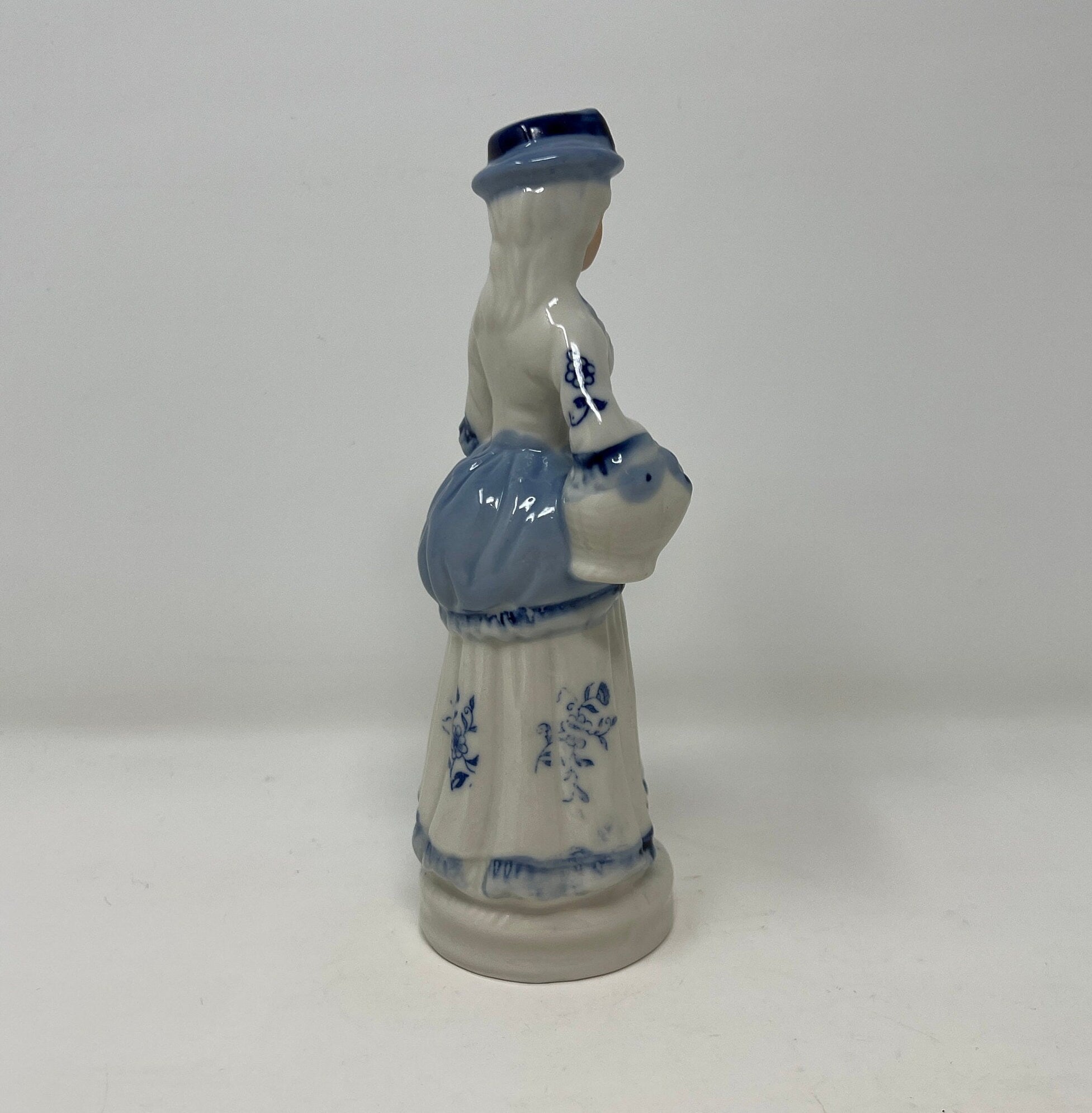 Vintage Blue and White Porcelain Lady Figurine, Hand Painted Bone China Decor