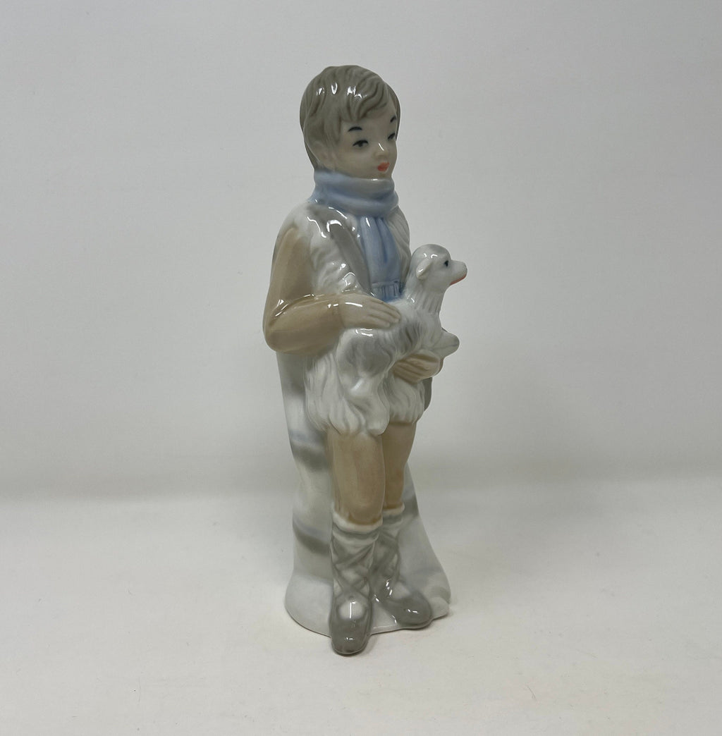 Vintage SANGO Figurine, Boy with Lamb, Spanish Porcelain (8 inch)