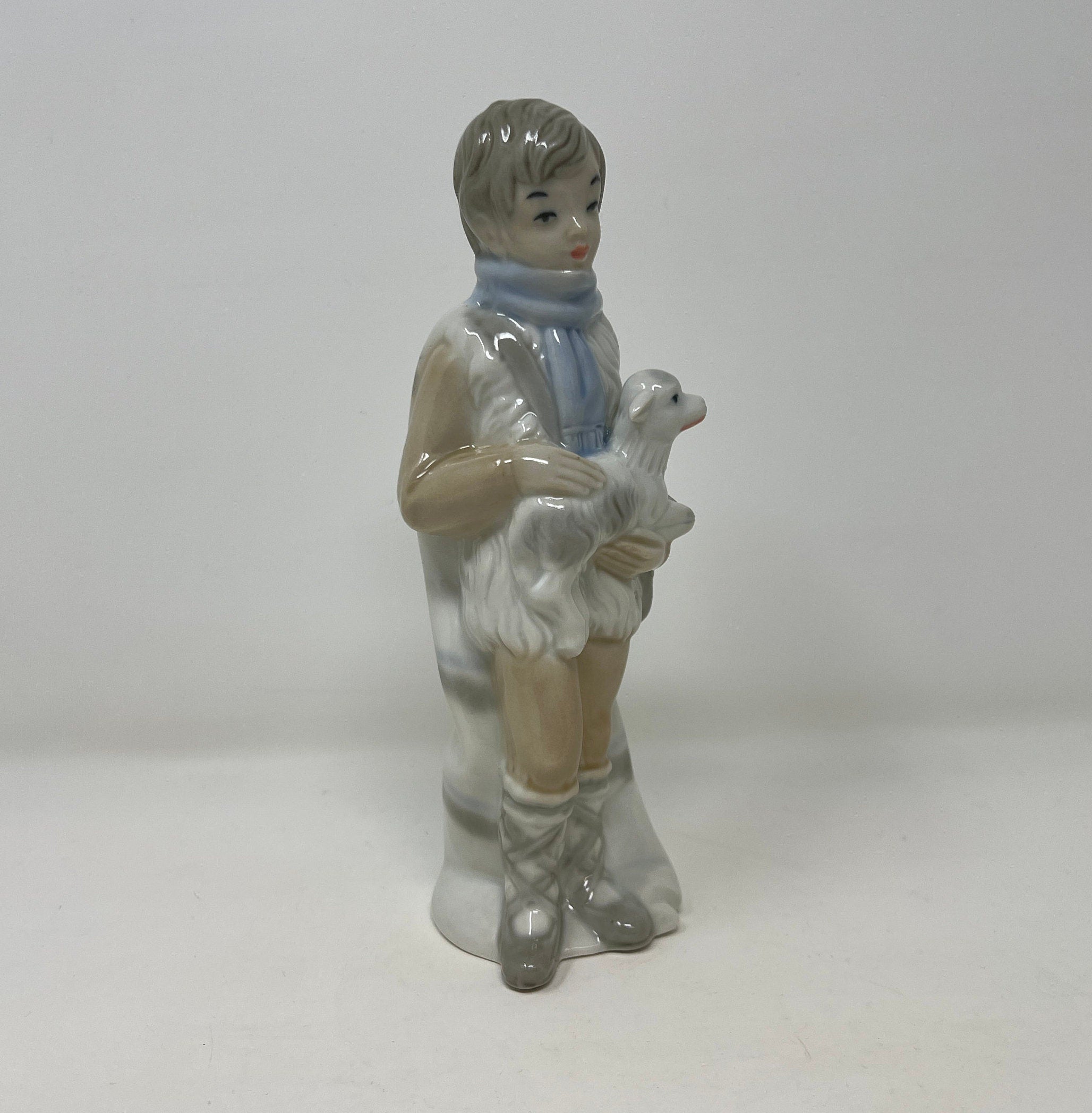 Vintage SANGO Figurine, Boy with Lamb, Spanish Porcelain (8 inch)