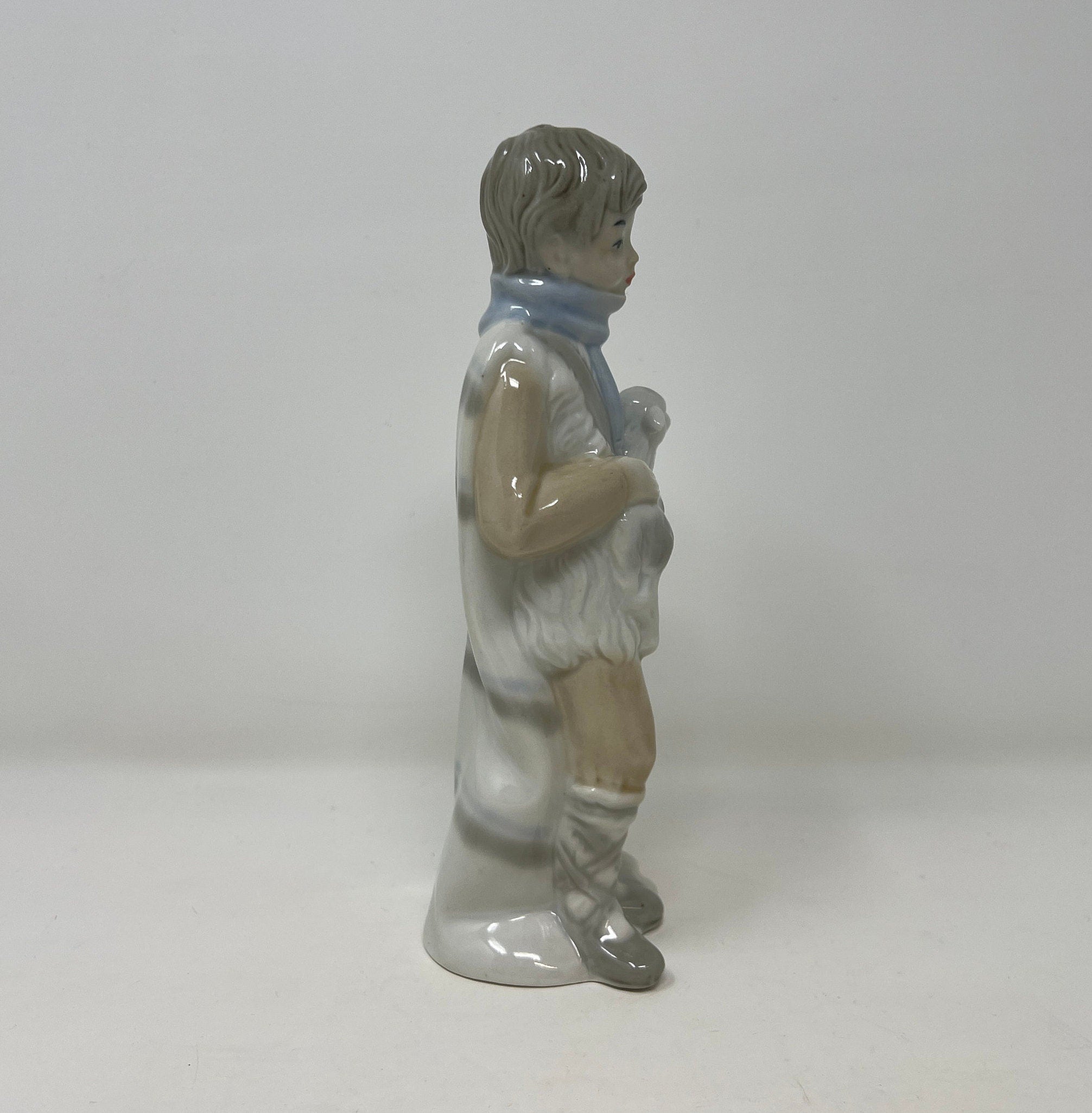 Vintage SANGO Figurine, Boy with Lamb, Spanish Porcelain (8 inch)