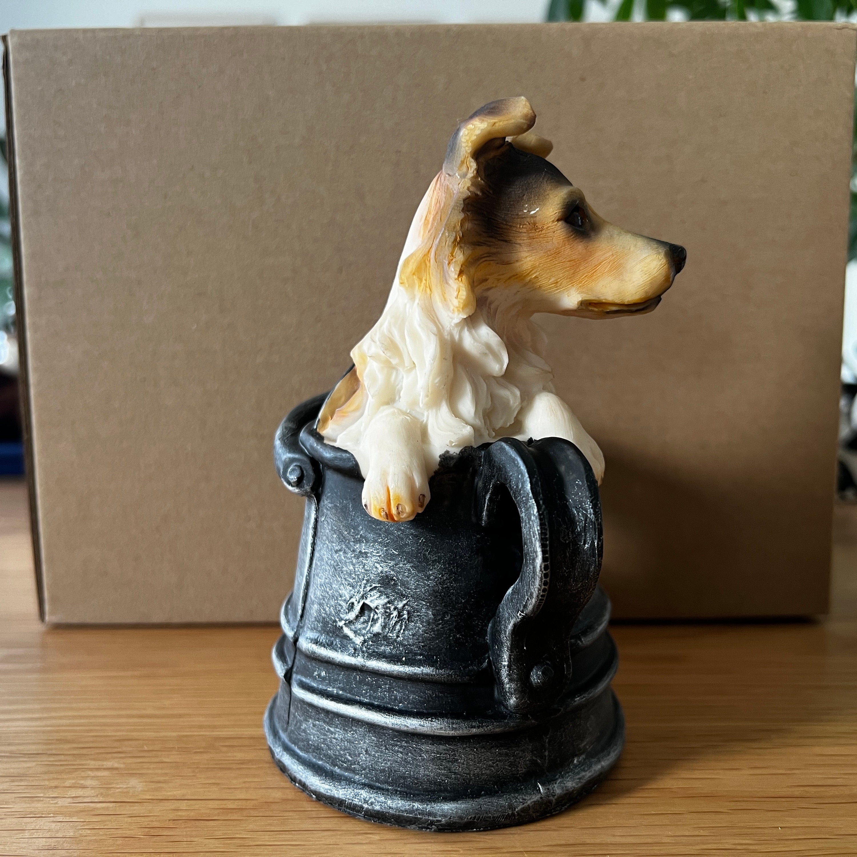 Collie Dog Resin Coin Bank, Watering Pail Money Box