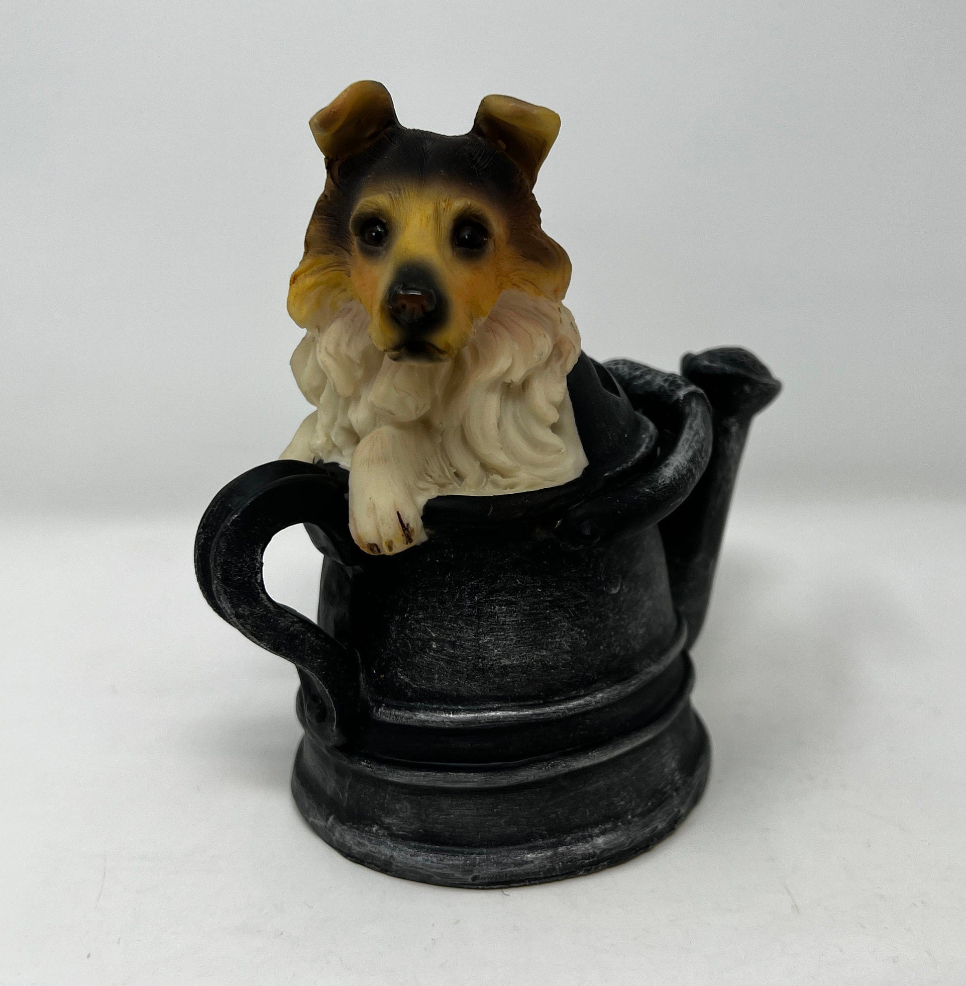 Collie Dog Resin Coin Bank, Watering Pail Money Box