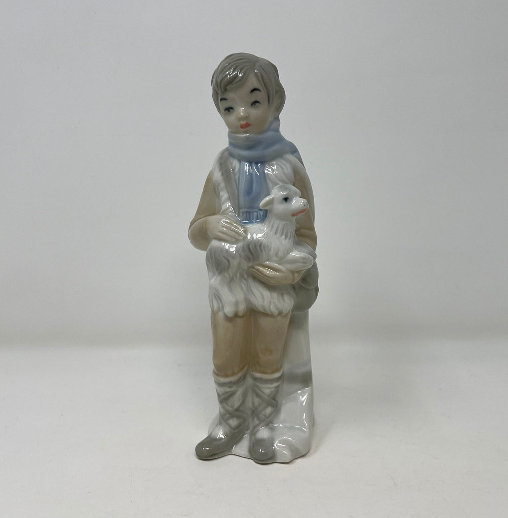 Vintage SANGO Figurine, Boy with Lamb, Spanish Porcelain (8 inch)