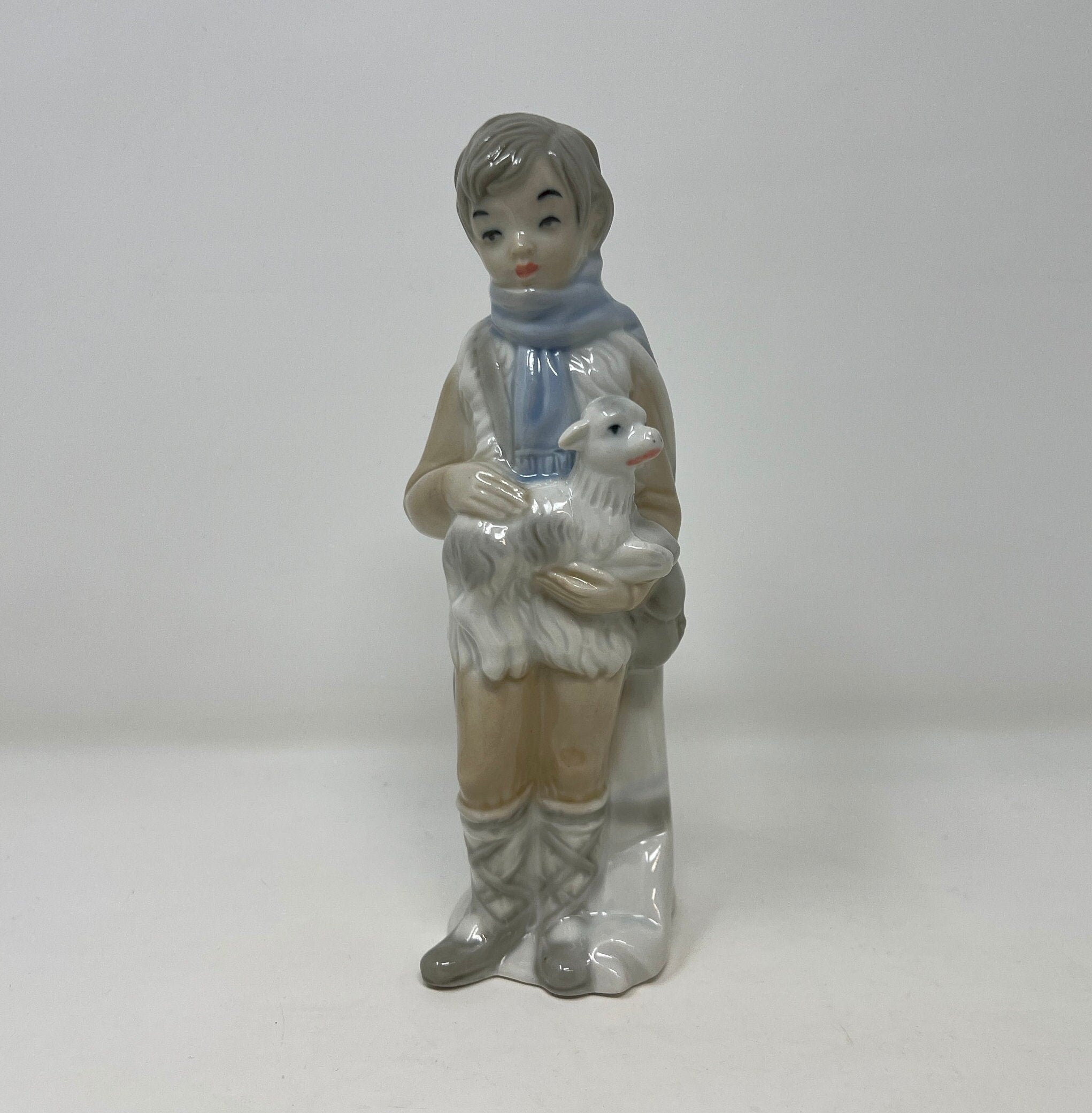 Vintage SANGO Figurine, Boy with Lamb, Spanish Porcelain (8 inch)