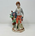 Hand Painted Vintage Porcelain Boy Figurine, Fruit Basket, Fine Bone China