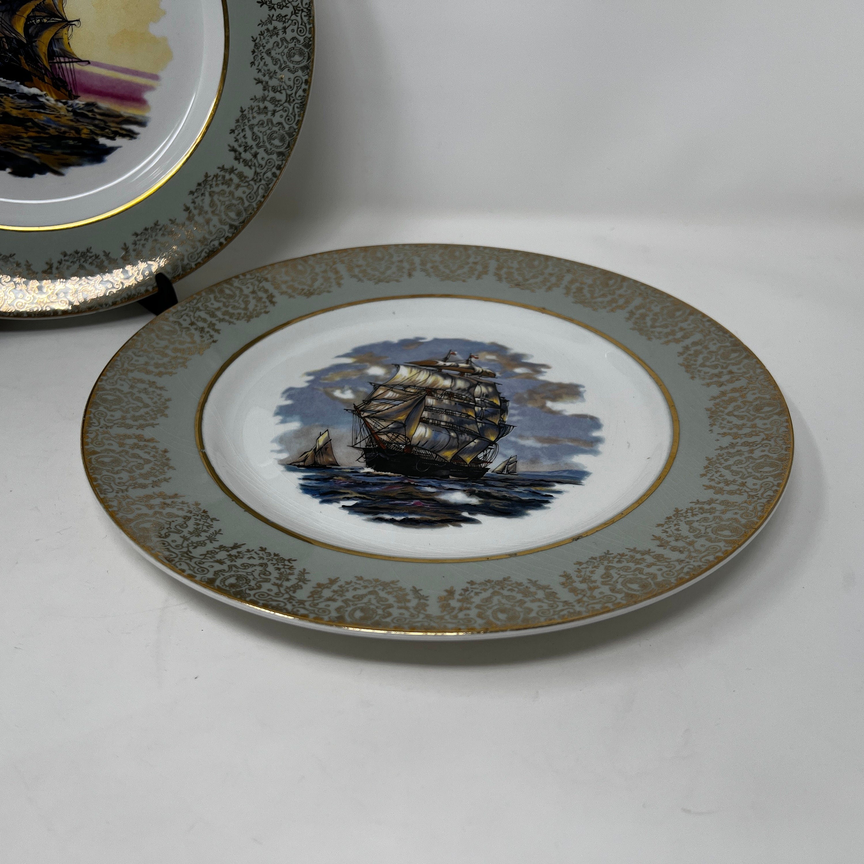 Vintage Grindley Ship Plate, Staffordshire Ironstone, Gold Trim