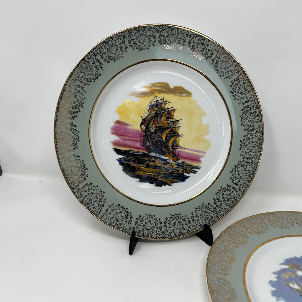 Vintage Grindley Ship Plate, Staffordshire Ironstone, Gold Trim