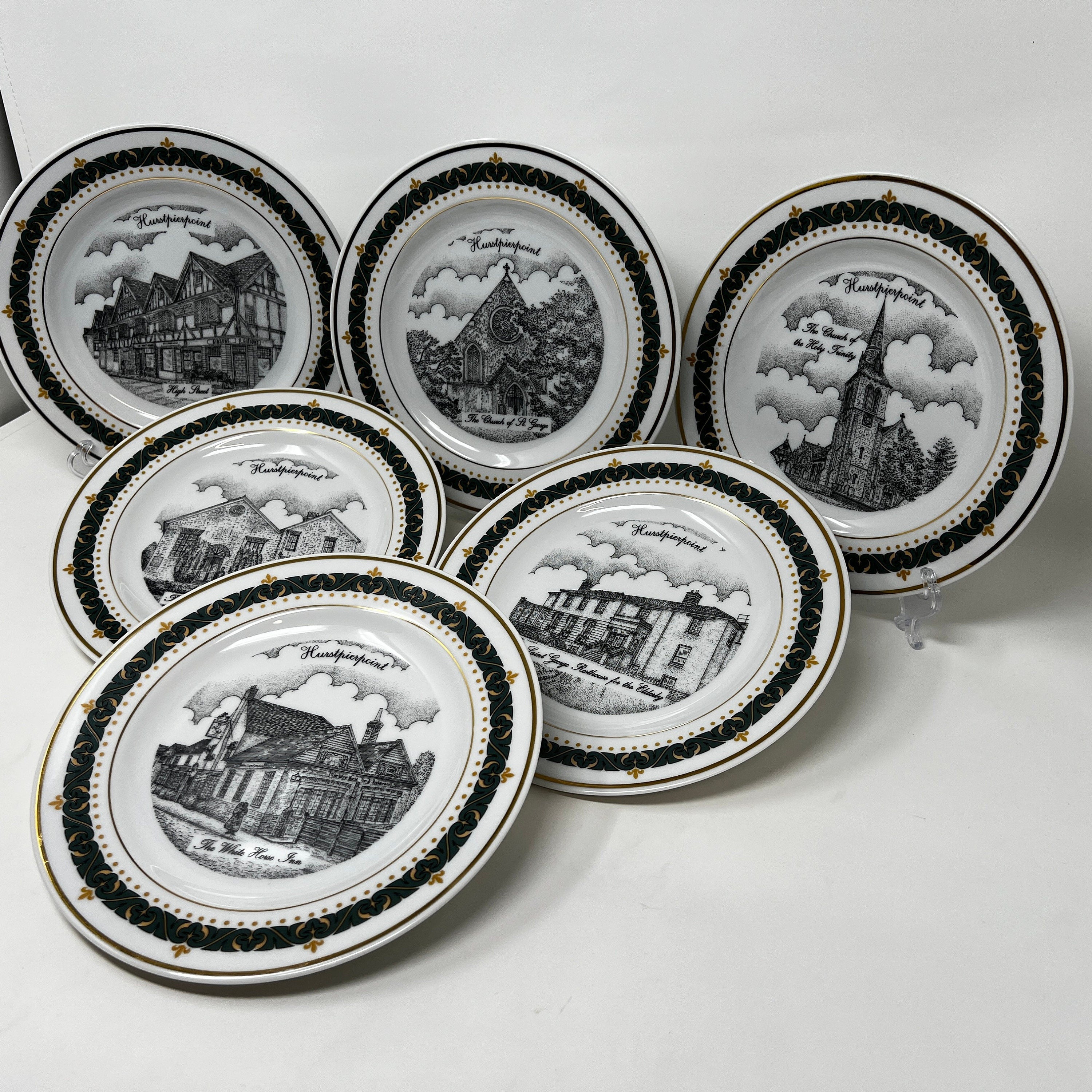 Canterbury Collection Collector Plate, Hurstpierpoint Buildings, 18K Gold Border