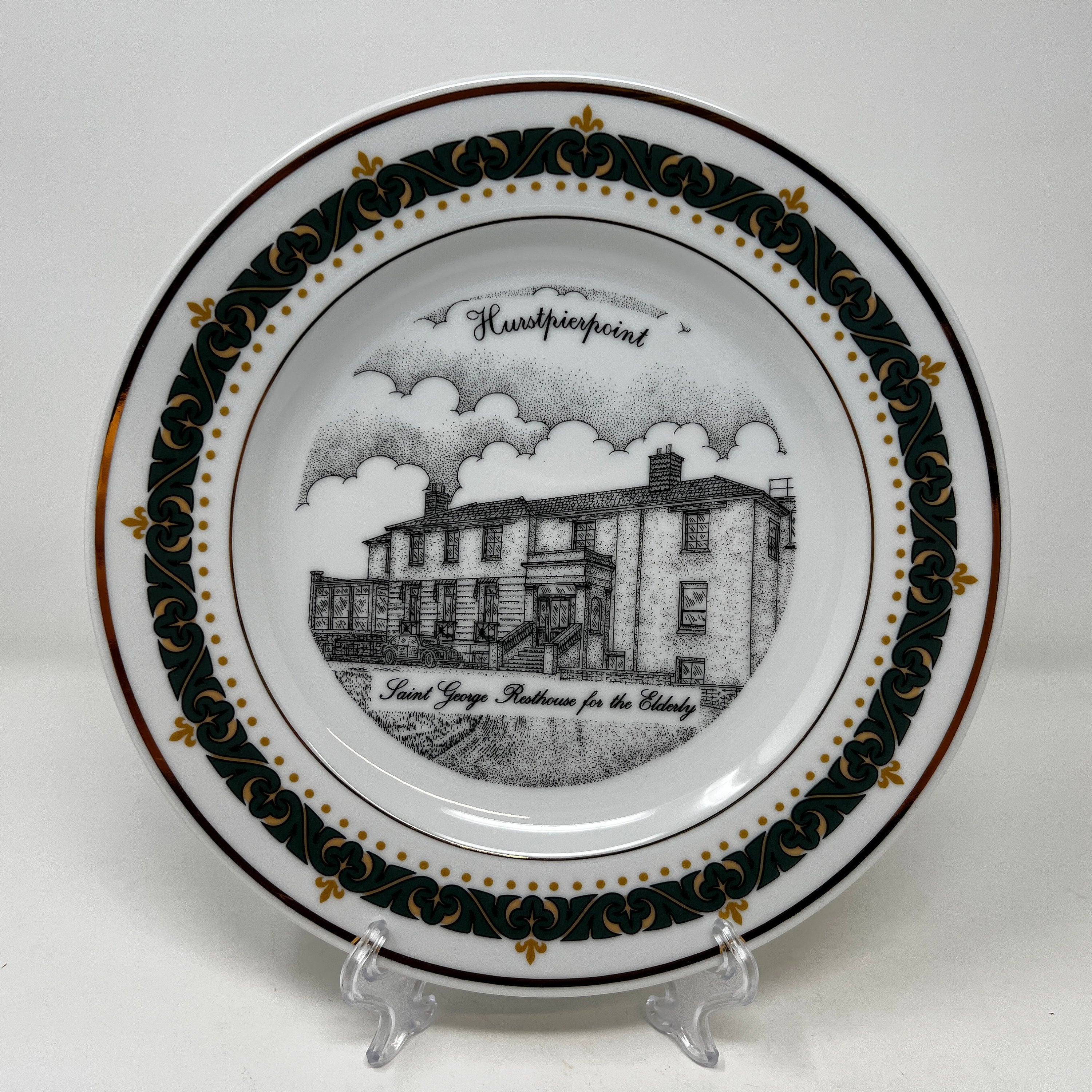 Canterbury Collection Collector Plate, Hurstpierpoint Buildings, 18K Gold Border