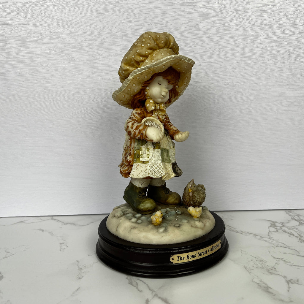 Vintage Anri Style Resin Figurine, Girl Feeding Chickens, The Bond Street Collection