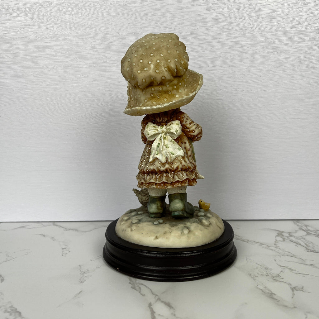 Vintage Anri Style Resin Figurine, Girl Feeding Chickens, The Bond Street Collection