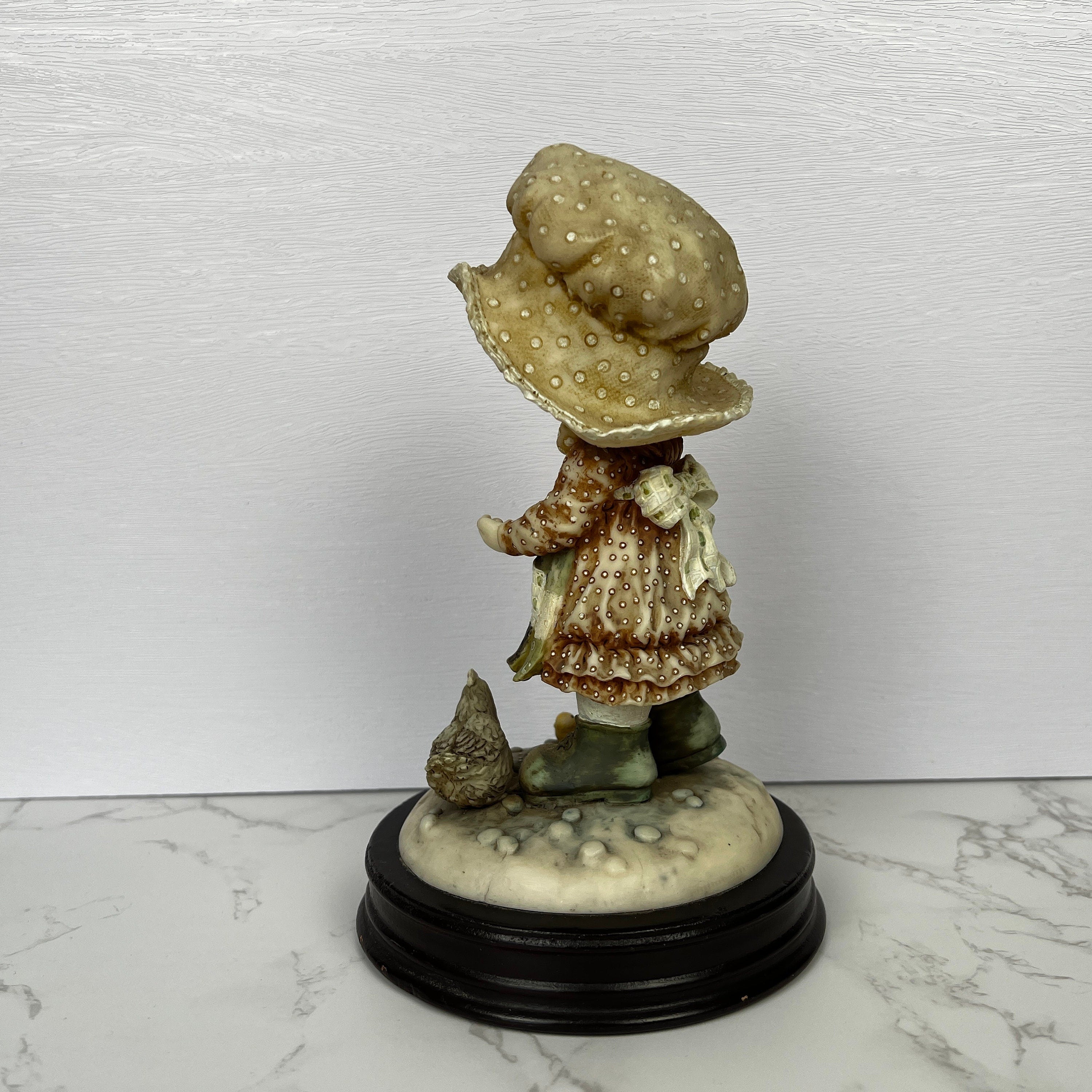 Vintage Anri Style Resin Figurine, Girl Feeding Chickens, The Bond Street Collection