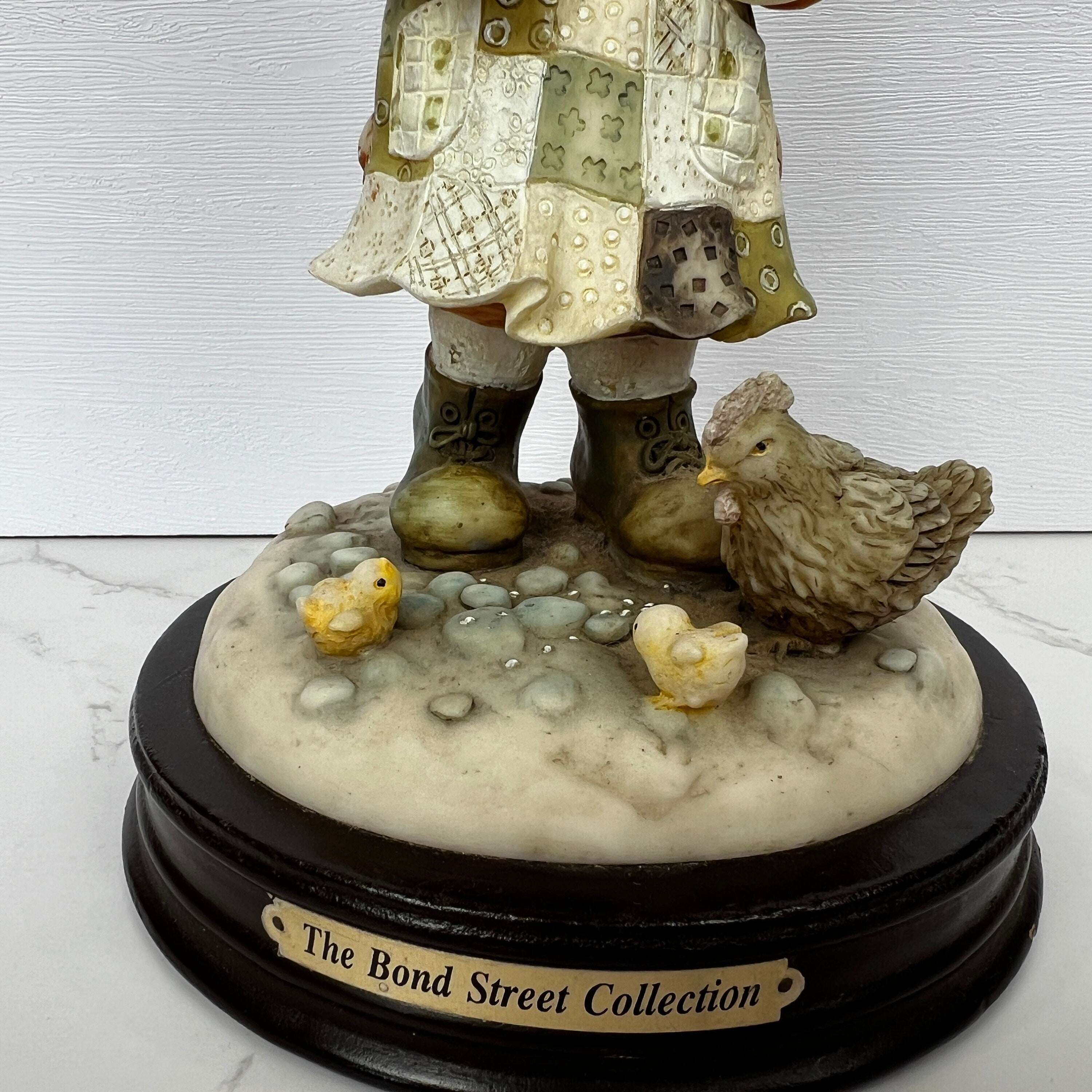 Vintage Anri Style Resin Figurine, Girl Feeding Chickens, The Bond Street Collection