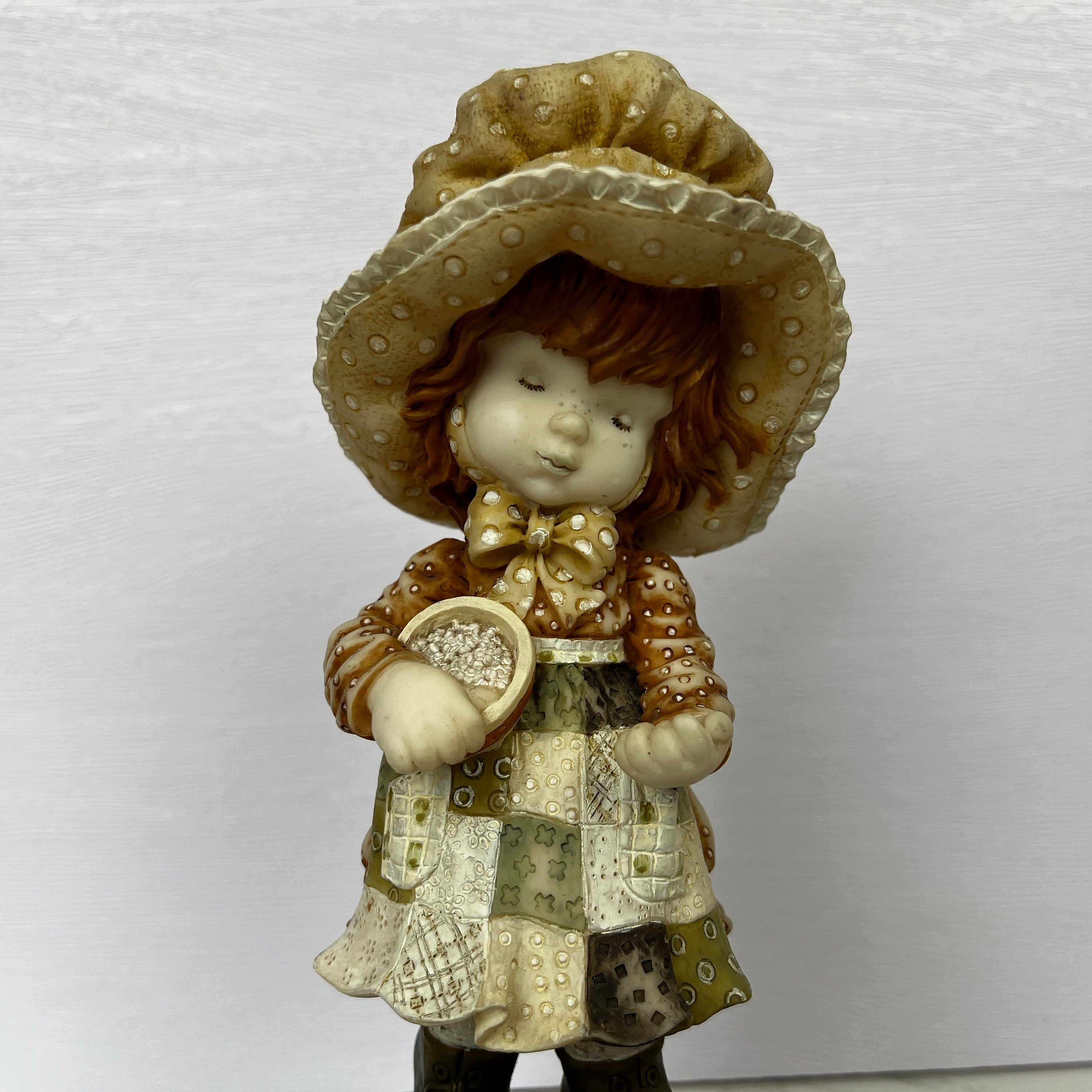 Vintage Anri Style Resin Figurine, Girl Feeding Chickens, The Bond Street Collection