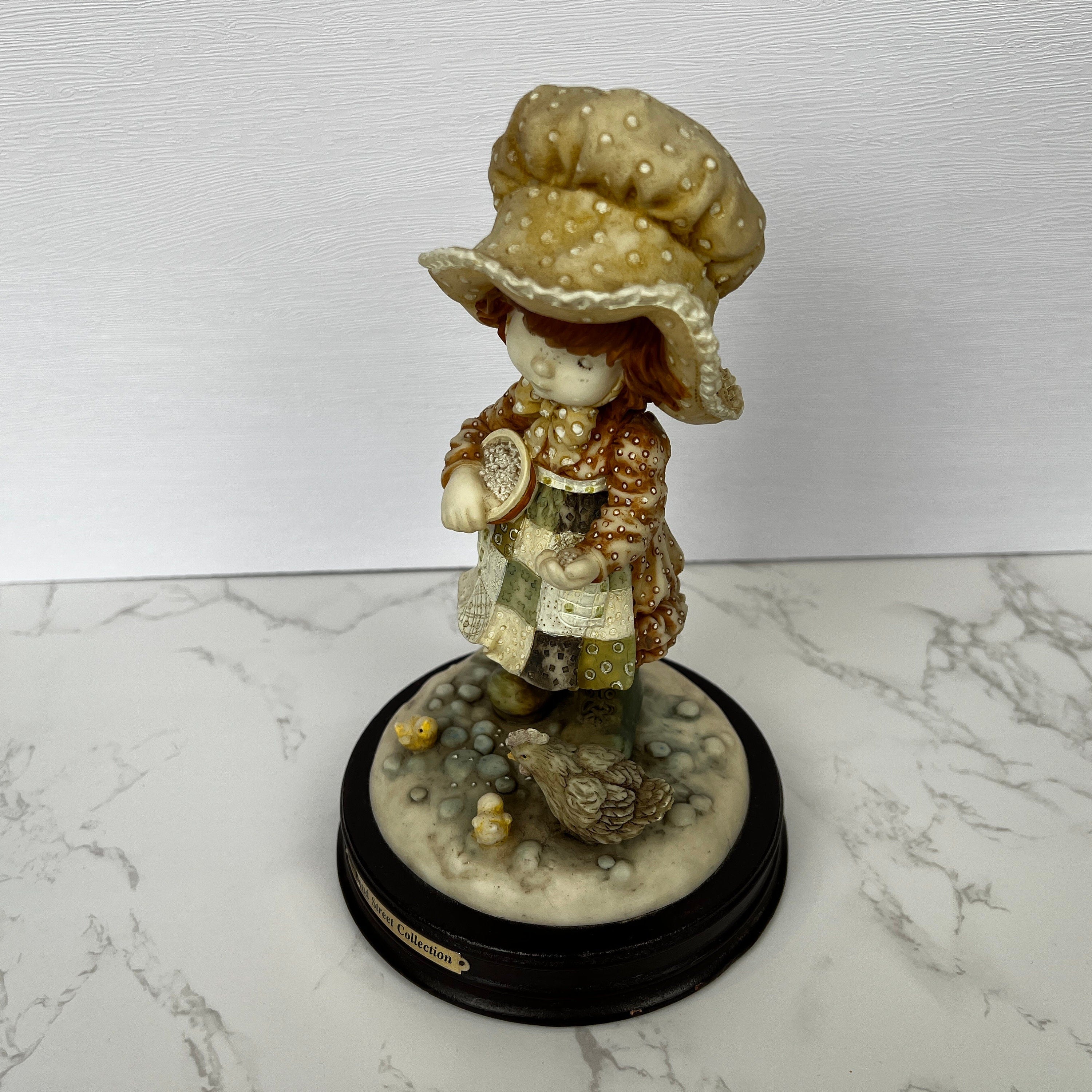 Vintage Anri Style Resin Figurine, Girl Feeding Chickens, The Bond Street Collection