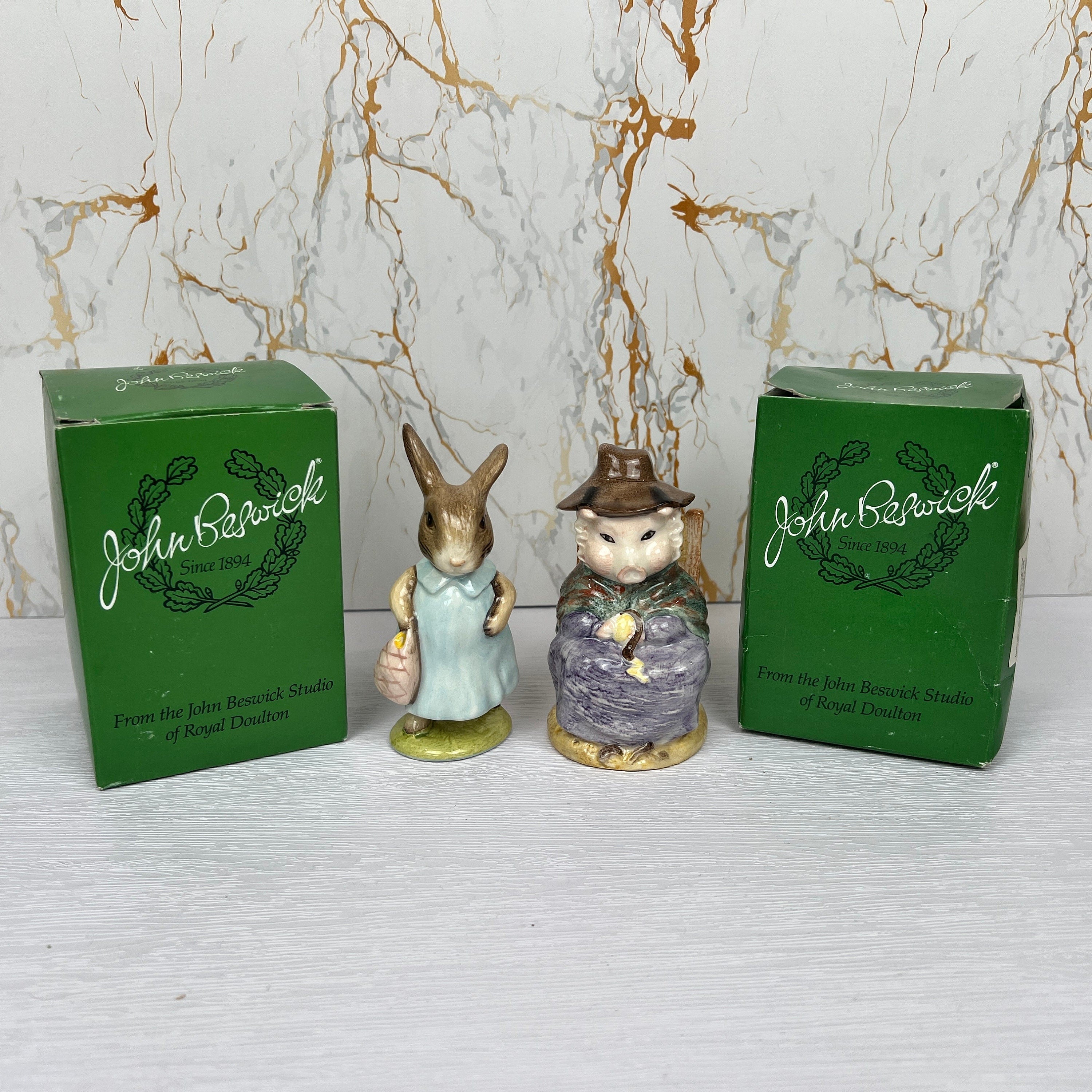 Beatrix Potter Figurines - Mrs. Flopsy Bunny & Pig, Royal Doulton Beswick