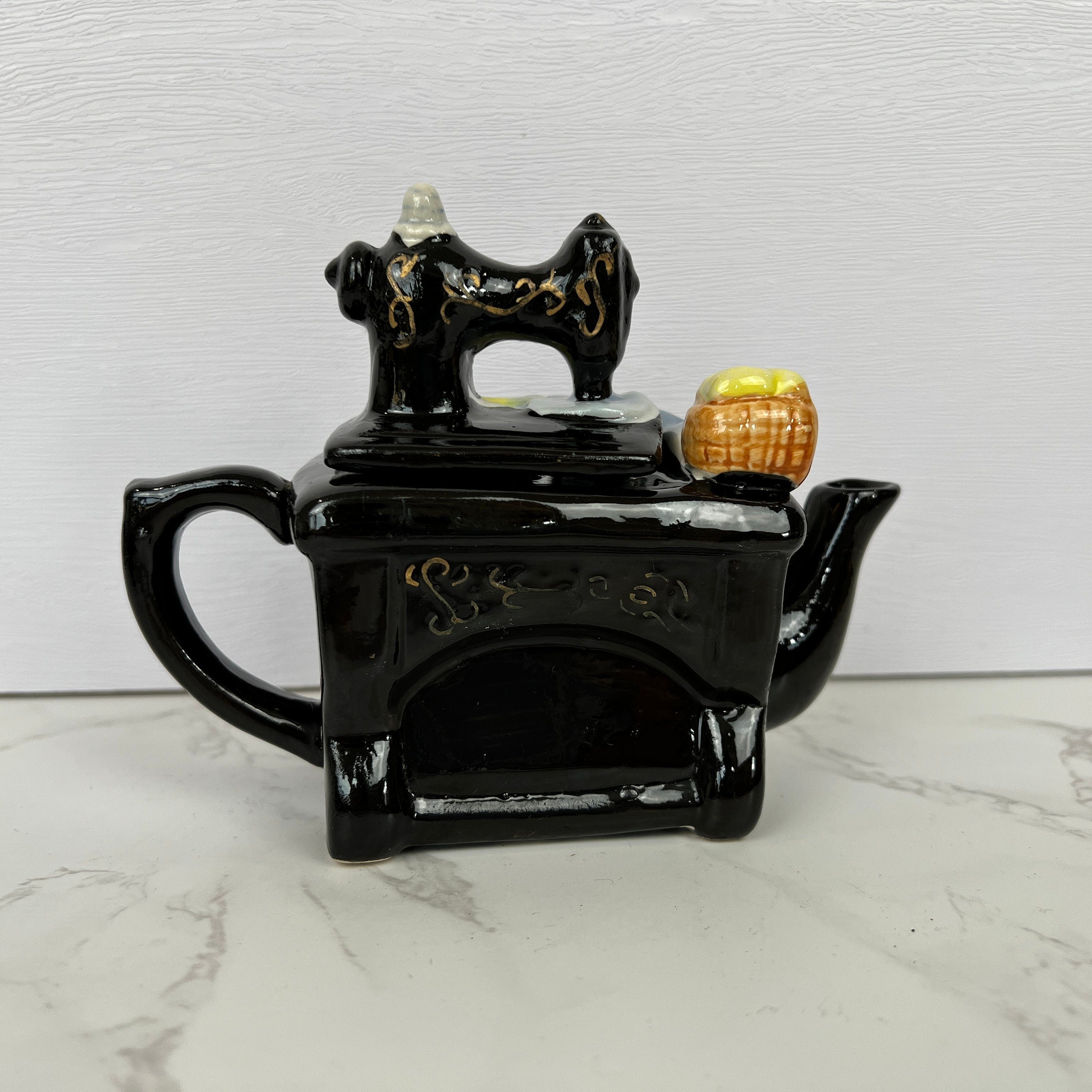 Small Porcelain Teapots, Miniature House Teapot, Sewing Machine Teapot, Vintage Kitchen Decor Collection