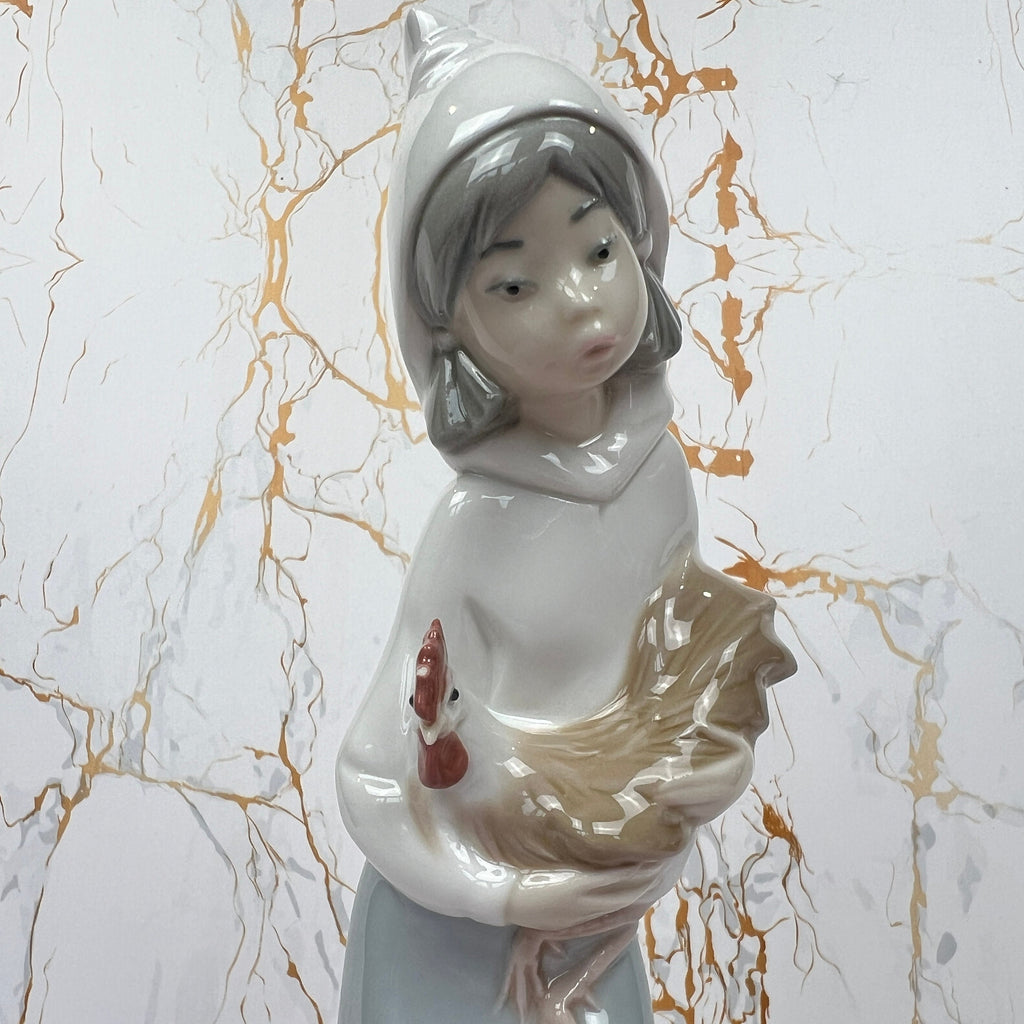 Lladro Porcelain Figurine Farm Girl with Rooster 4677
