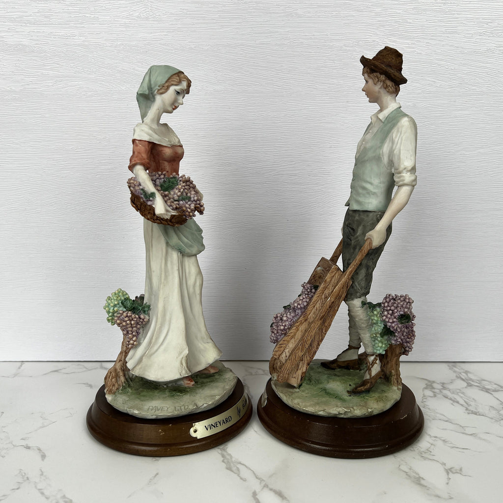 Leonardo Vineyard Pickers Figurines, Man and Woman Resin Statues