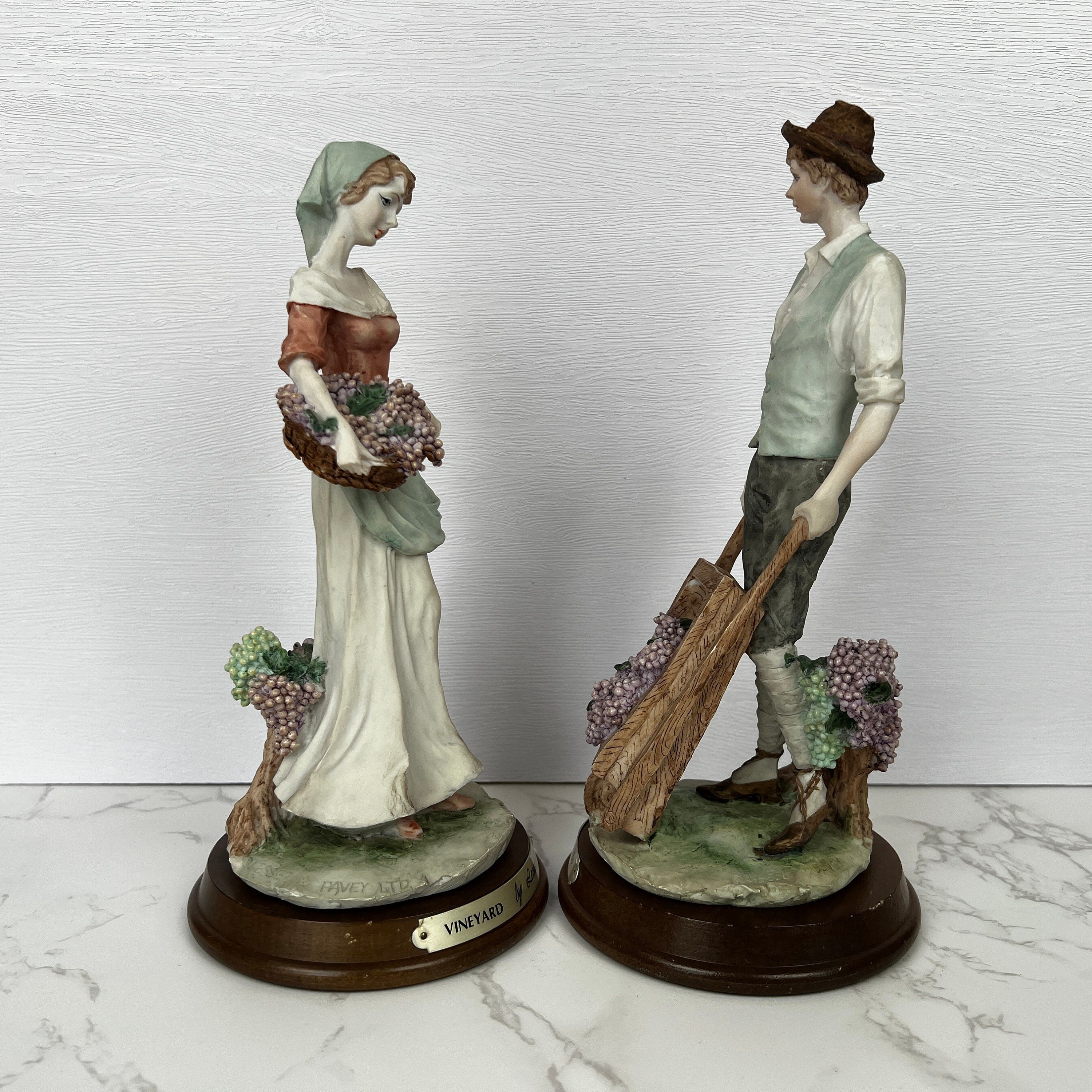 Leonardo Vineyard Pickers Figurines, Man and Woman Resin Statues
