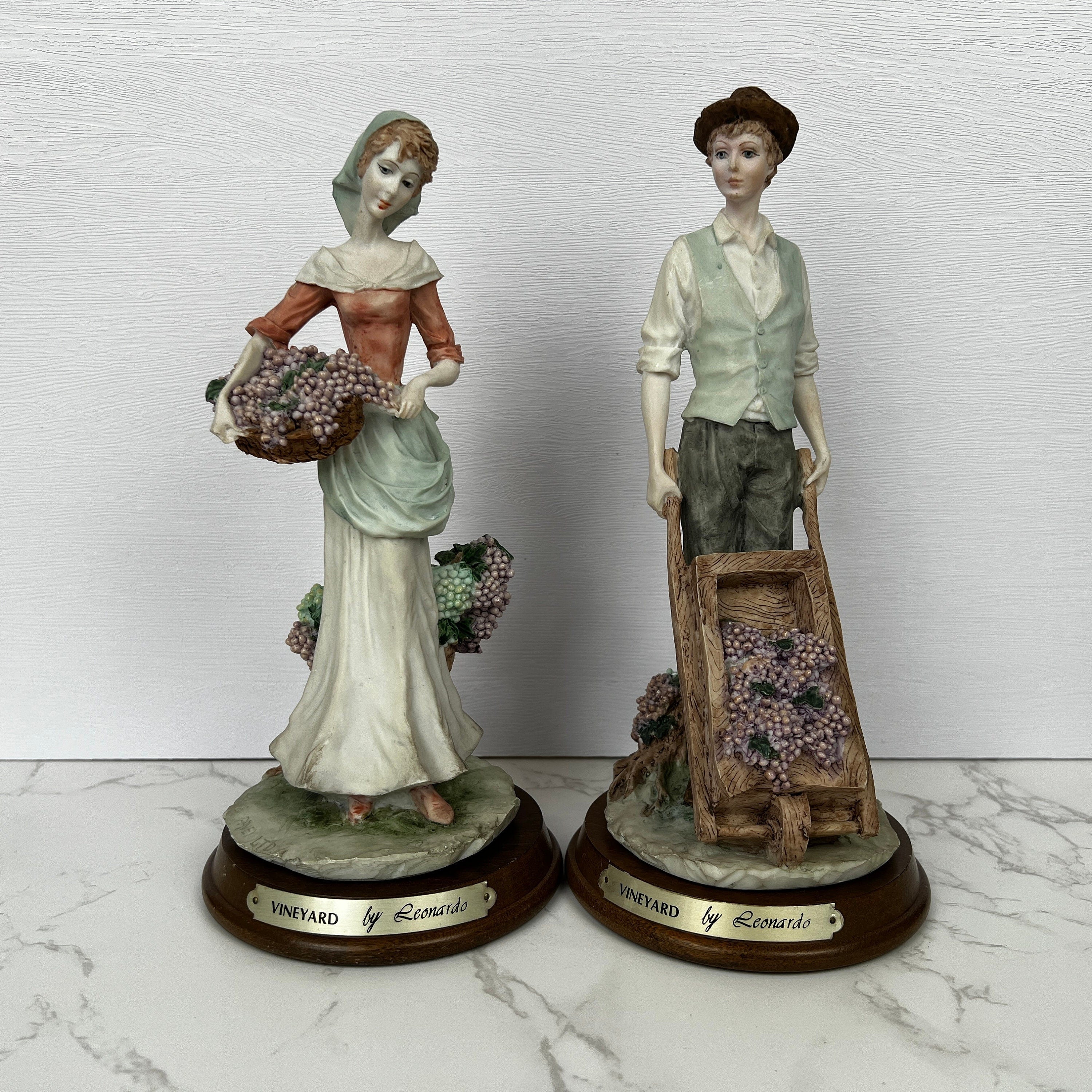 Leonardo Vineyard Pickers Figurines, Man and Woman Resin Statues